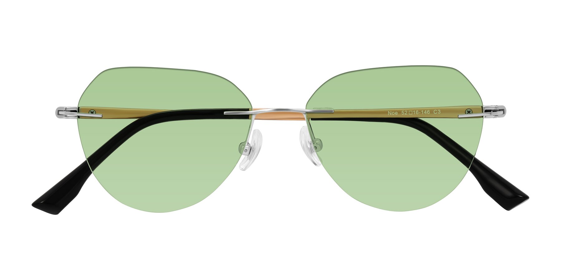 Folded Front of Noe in Silver/Brown with Medium Green Tinted Lenses