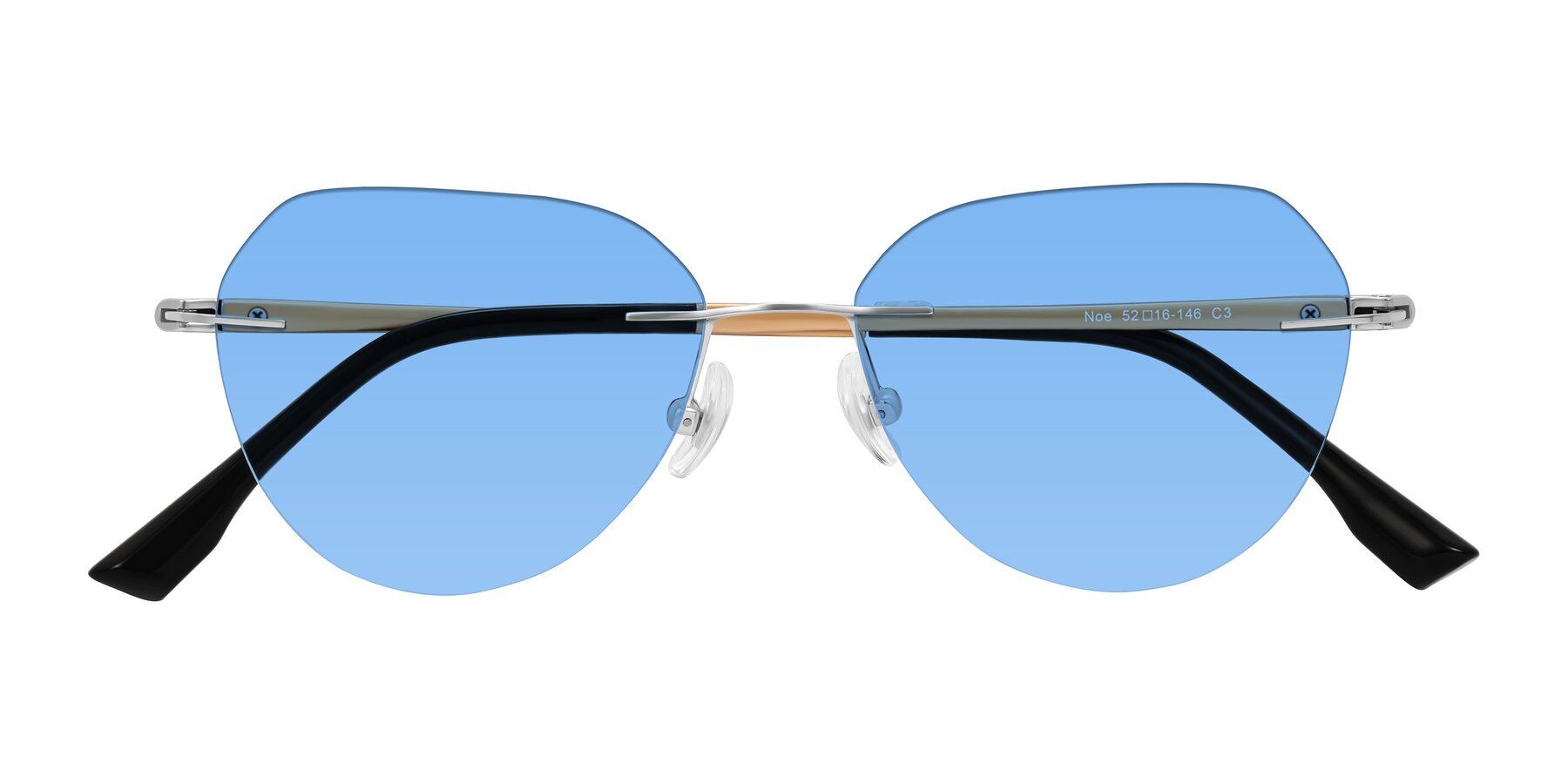Folded Front of Noe in Silver/Brown with Medium Blue Tinted Lenses