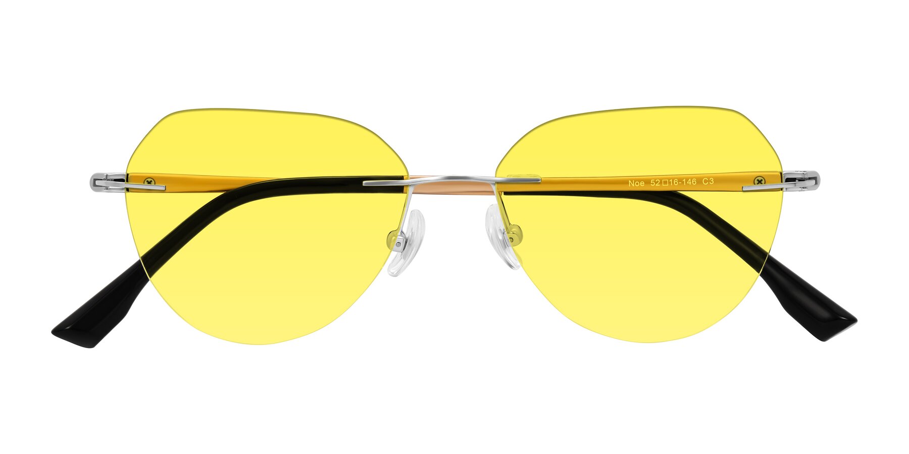 Folded Front of Noe in Silver/Brown with Medium Yellow Tinted Lenses