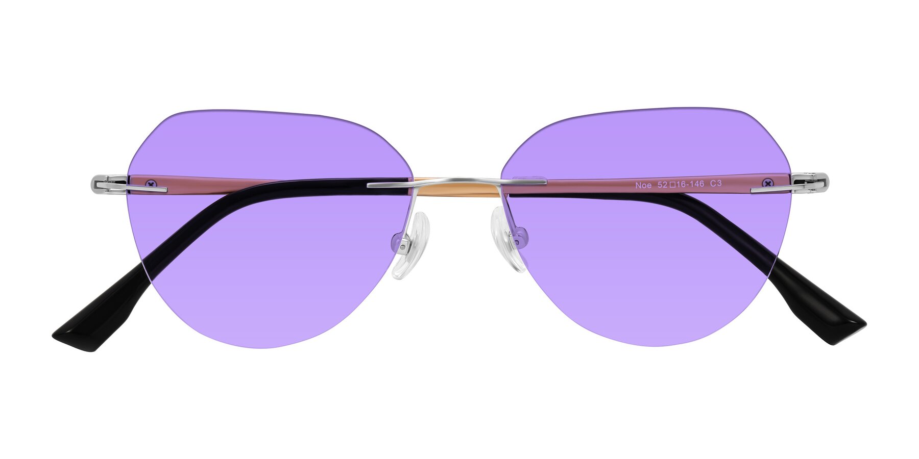 Folded Front of Noe in Silver/Brown with Medium Purple Tinted Lenses