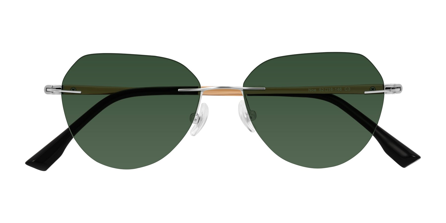 Folded Front of Noe in Silver/Brown with Green Tinted Lenses