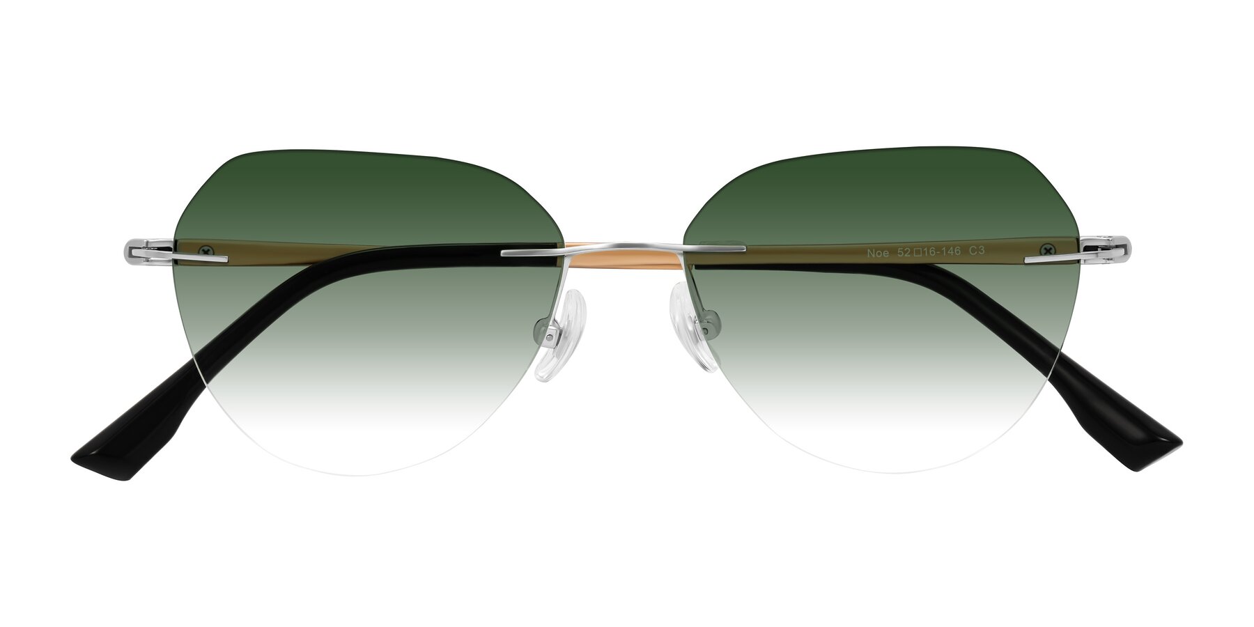Folded Front of Noe in Silver/Brown with Green Gradient Lenses