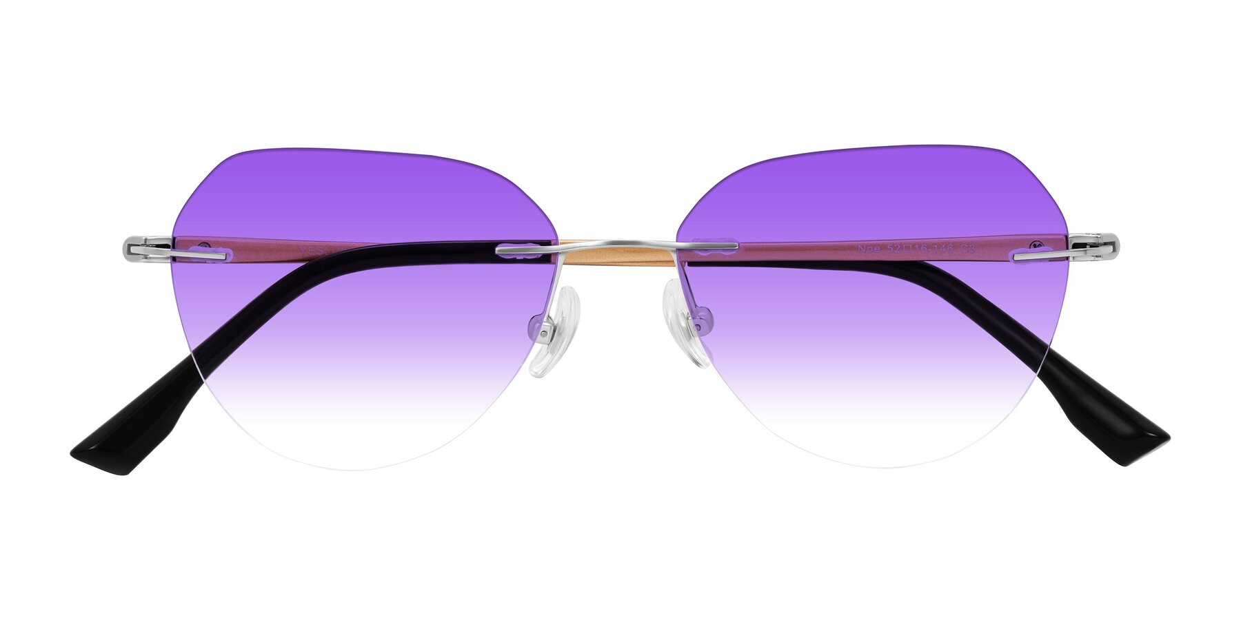 Folded Front of Noe in Silver/Brown with Purple Gradient Lenses