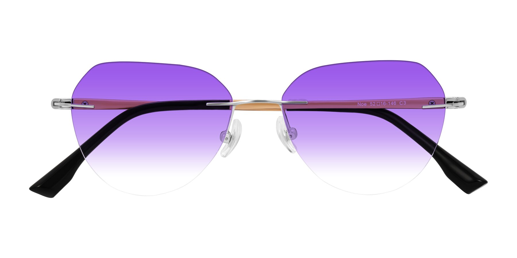 Folded Front of Noe in Silver/Brown with Purple Gradient Lenses
