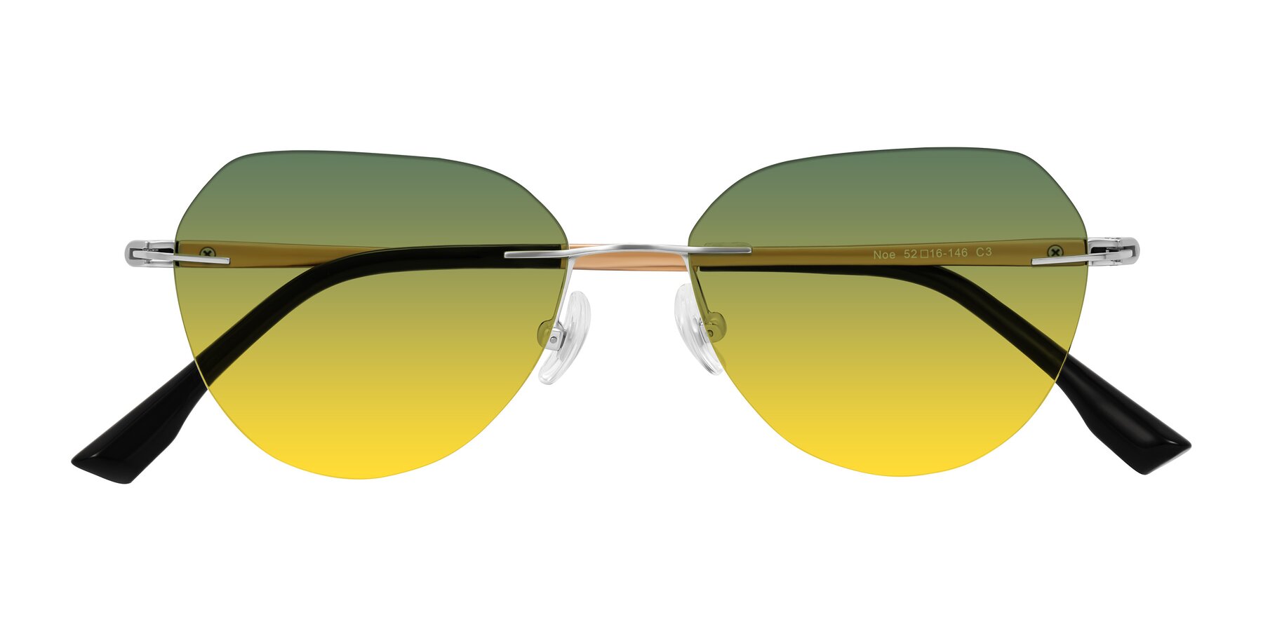 Folded Front of Noe in Silver/Brown with Green / Yellow Gradient Lenses