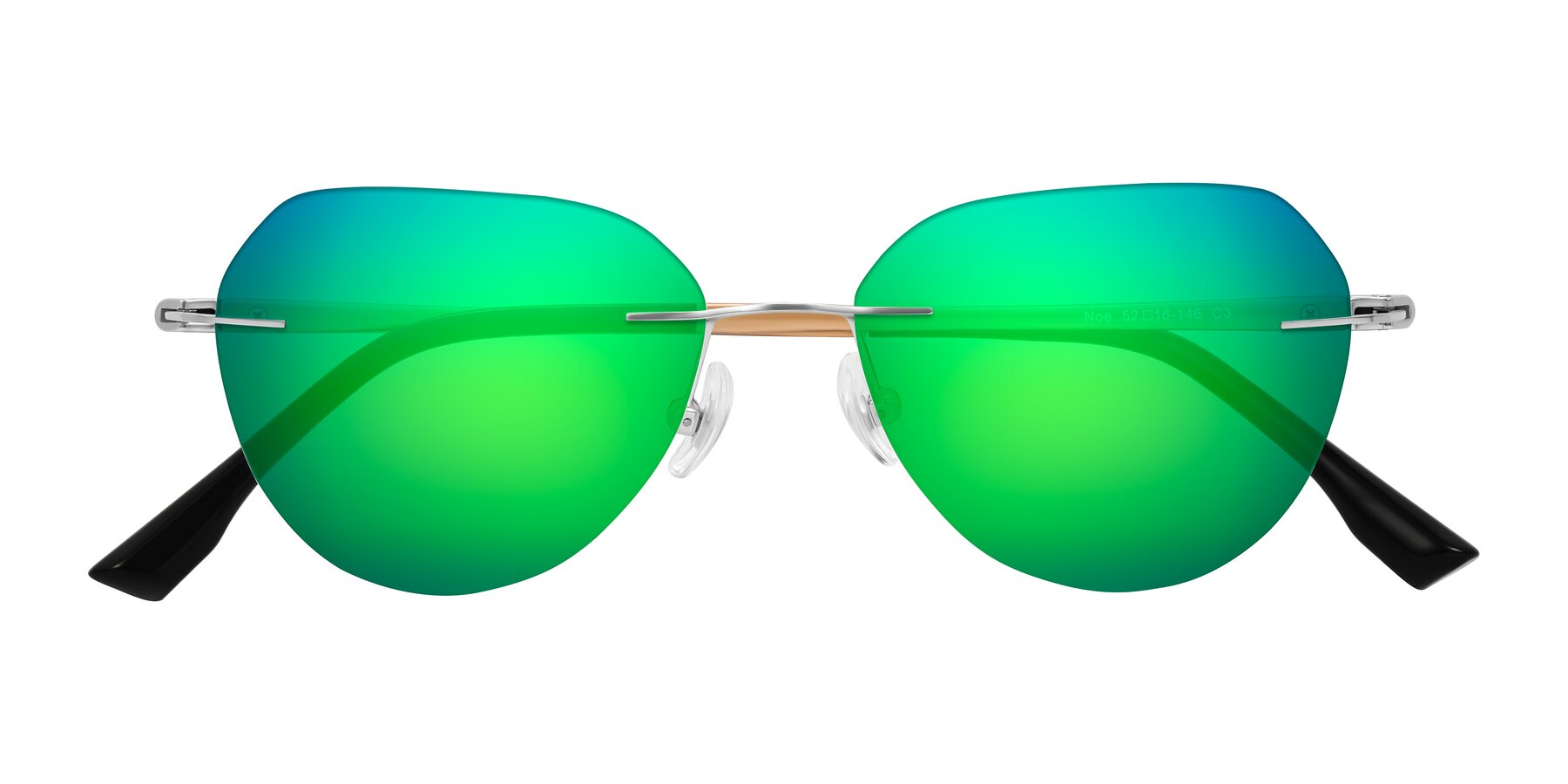Folded Front of Noe in Silver/Brown with Green Mirrored Lenses