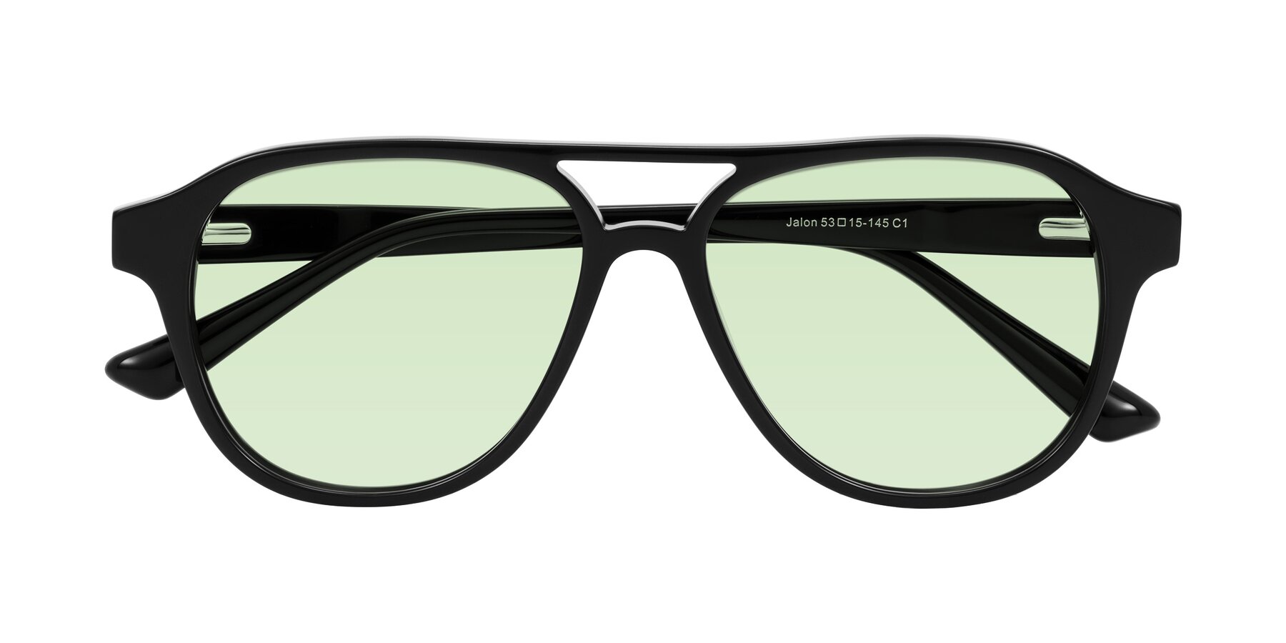 Folded Front of Jalon in Black with Light Green Tinted Lenses