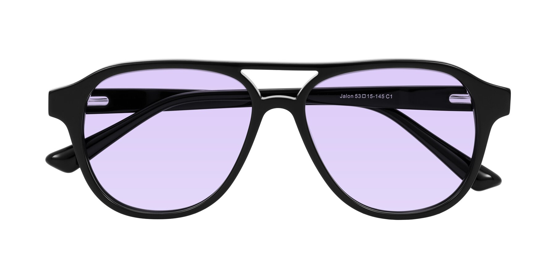 Folded Front of Jalon in Black with Light Purple Tinted Lenses