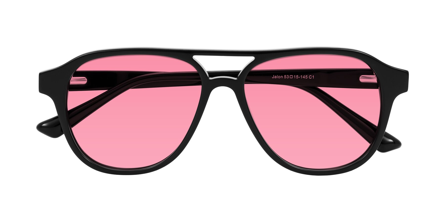 Folded Front of Jalon in Black with Pink Tinted Lenses