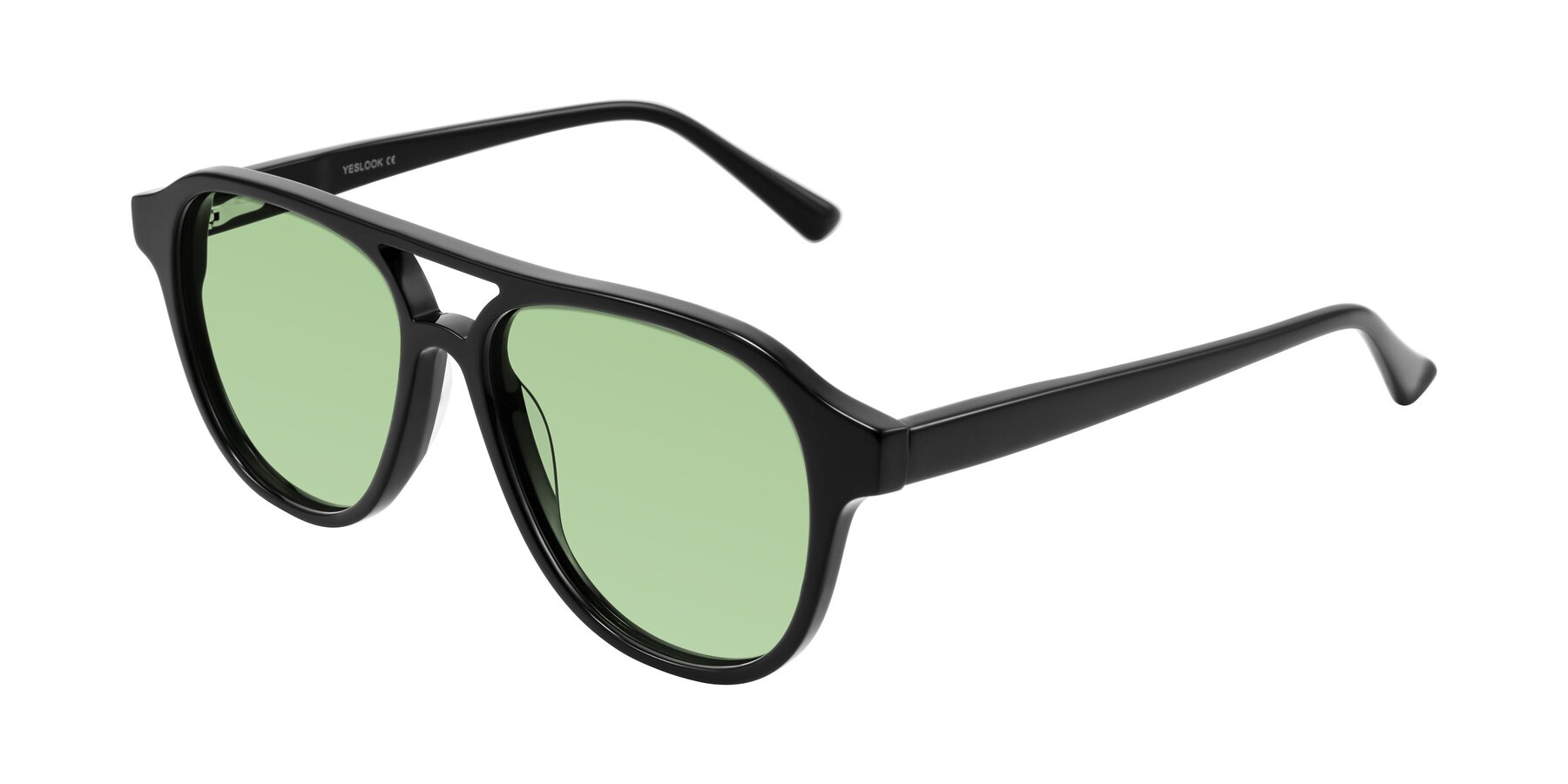 Angle of Jalon in Black with Medium Green Tinted Lenses