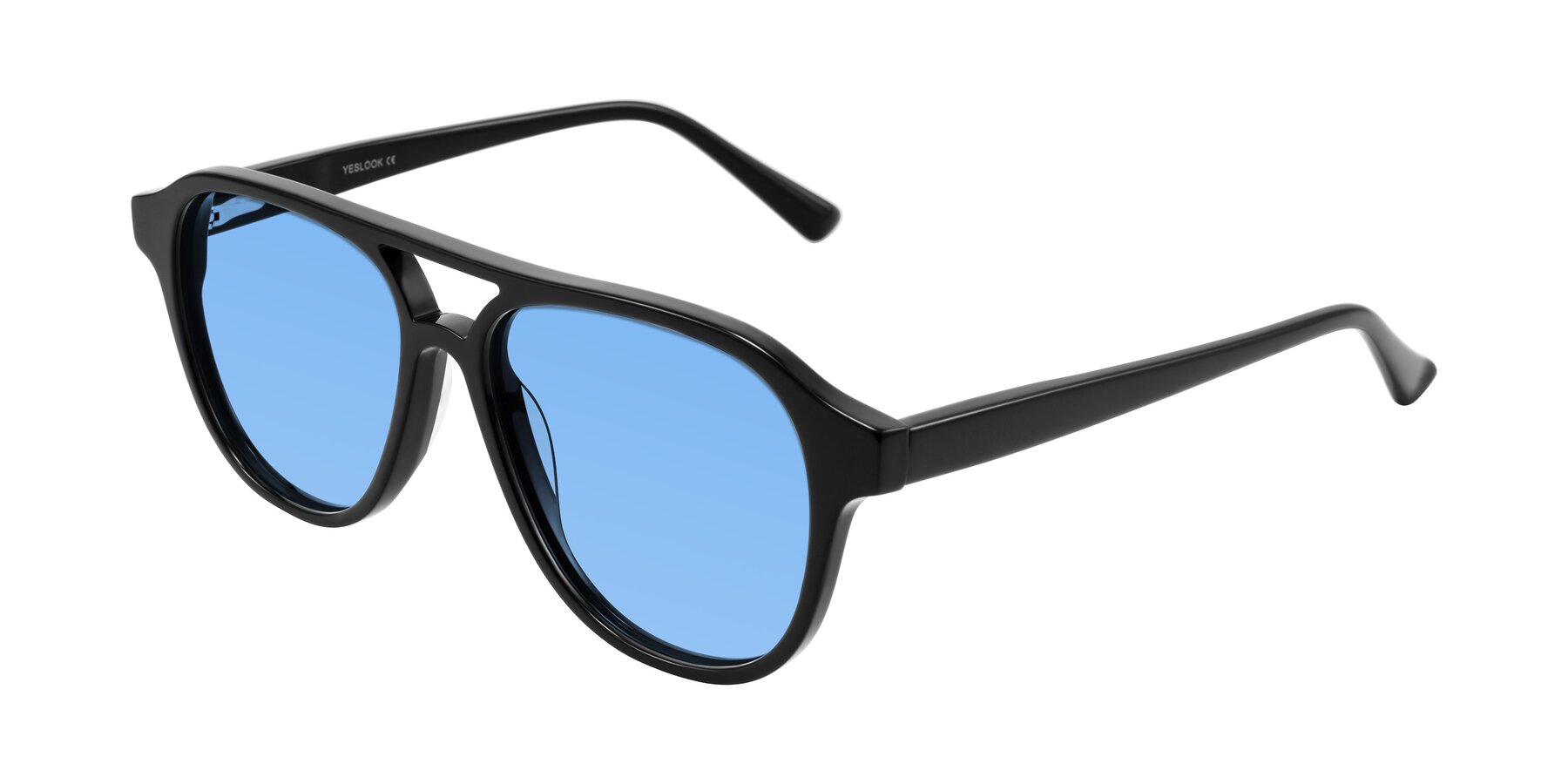 Angle of Jalon in Black with Medium Blue Tinted Lenses