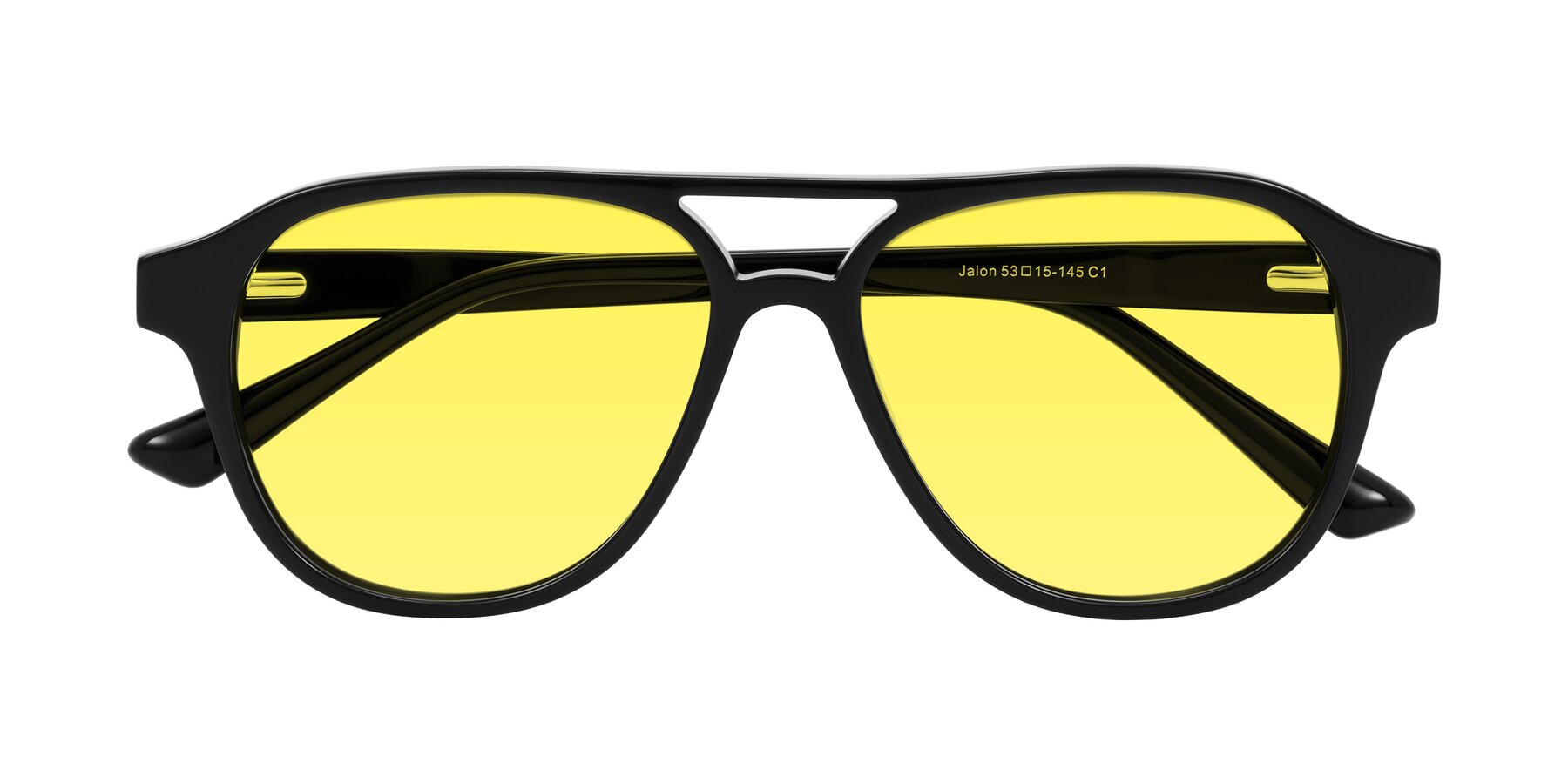 Folded Front of Jalon in Black with Medium Yellow Tinted Lenses