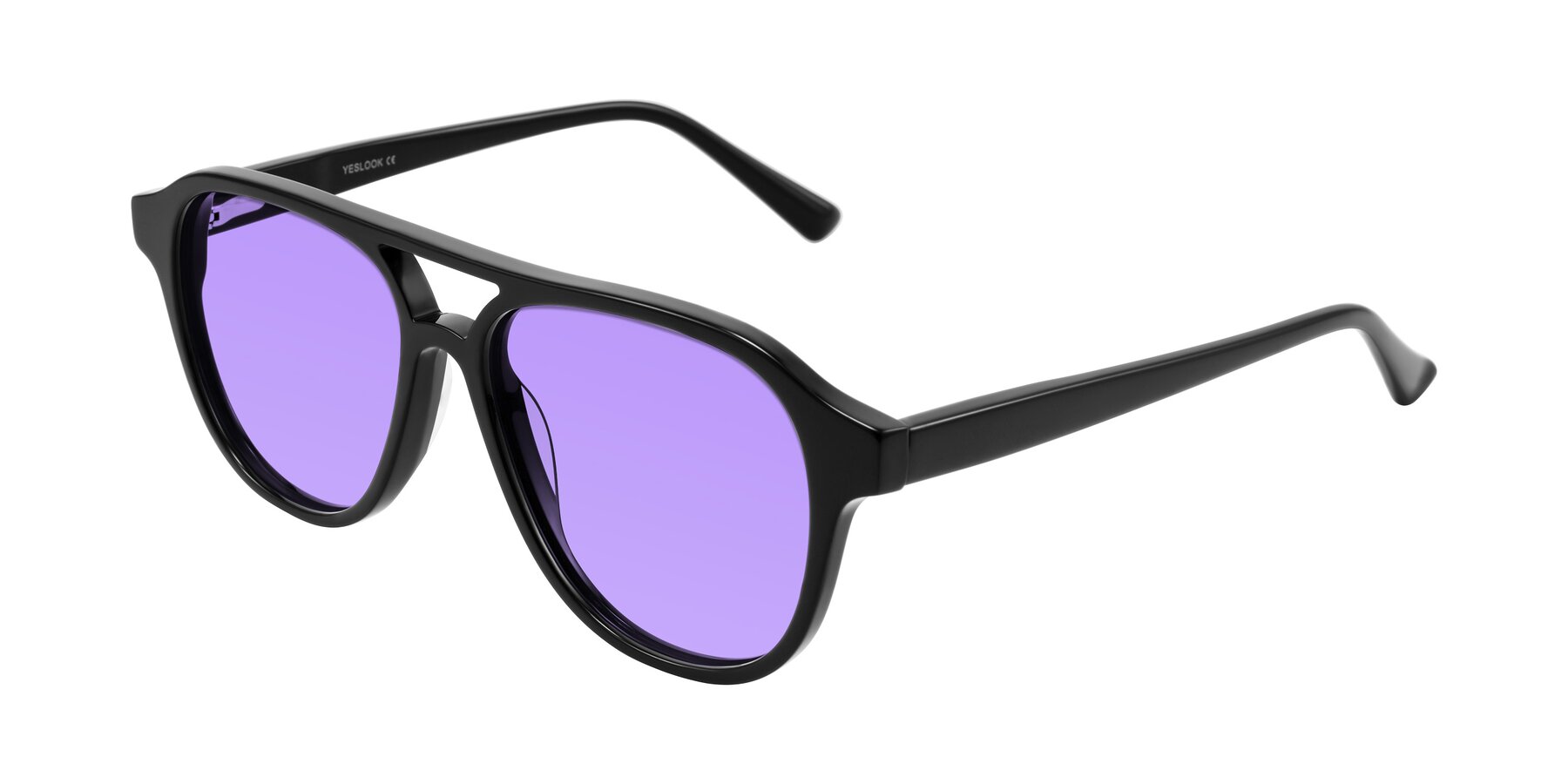 Angle of Jalon in Black with Medium Purple Tinted Lenses