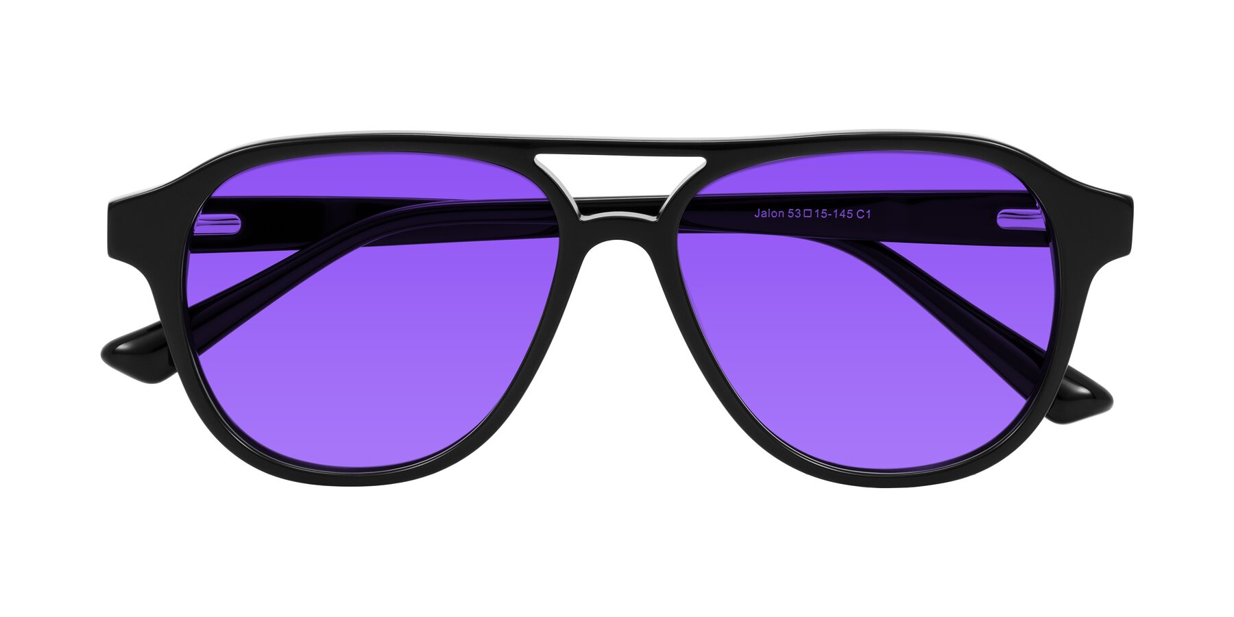 Folded Front of Jalon in Black with Purple Tinted Lenses
