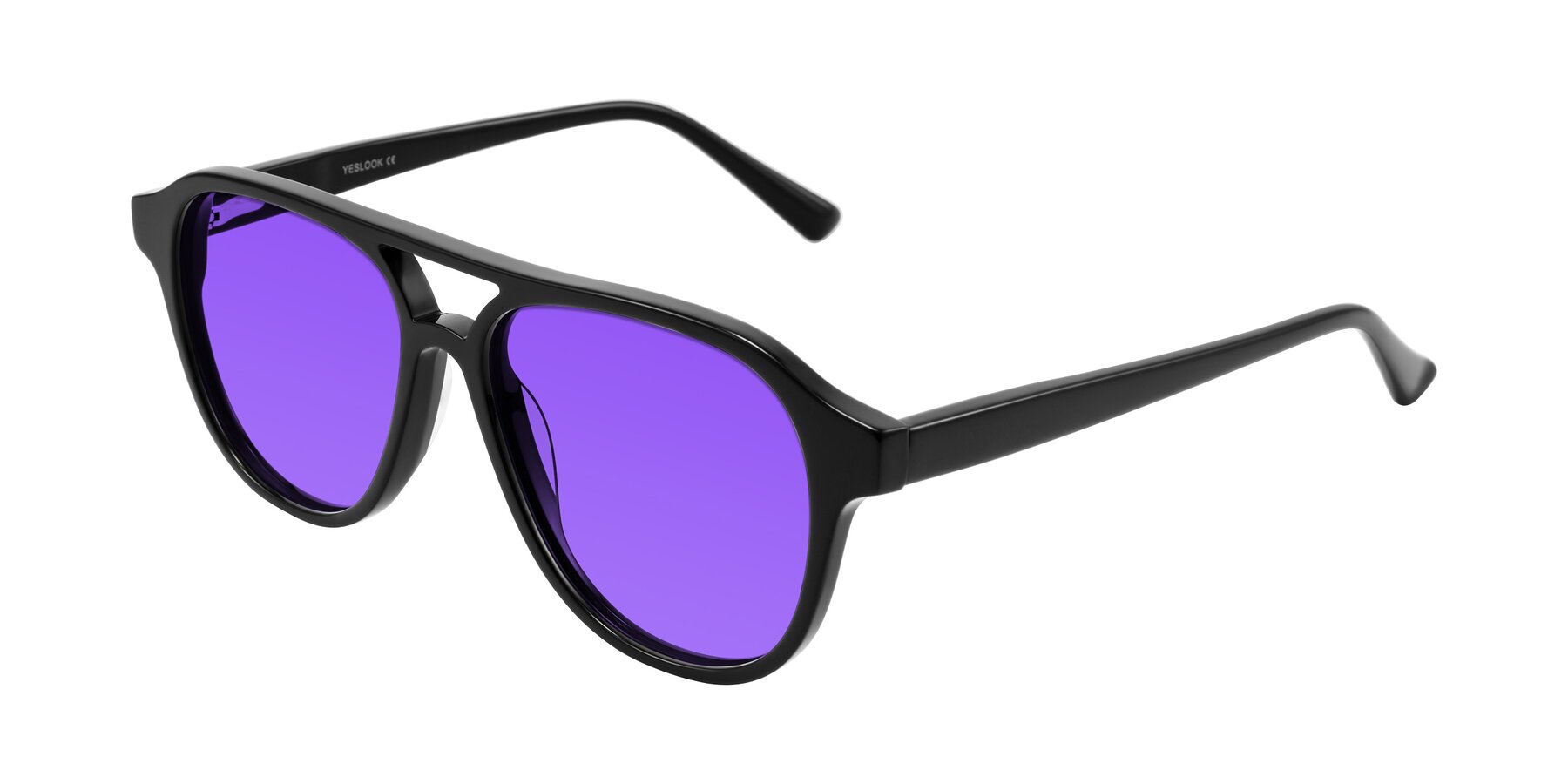 Angle of Jalon in Black with Purple Tinted Lenses