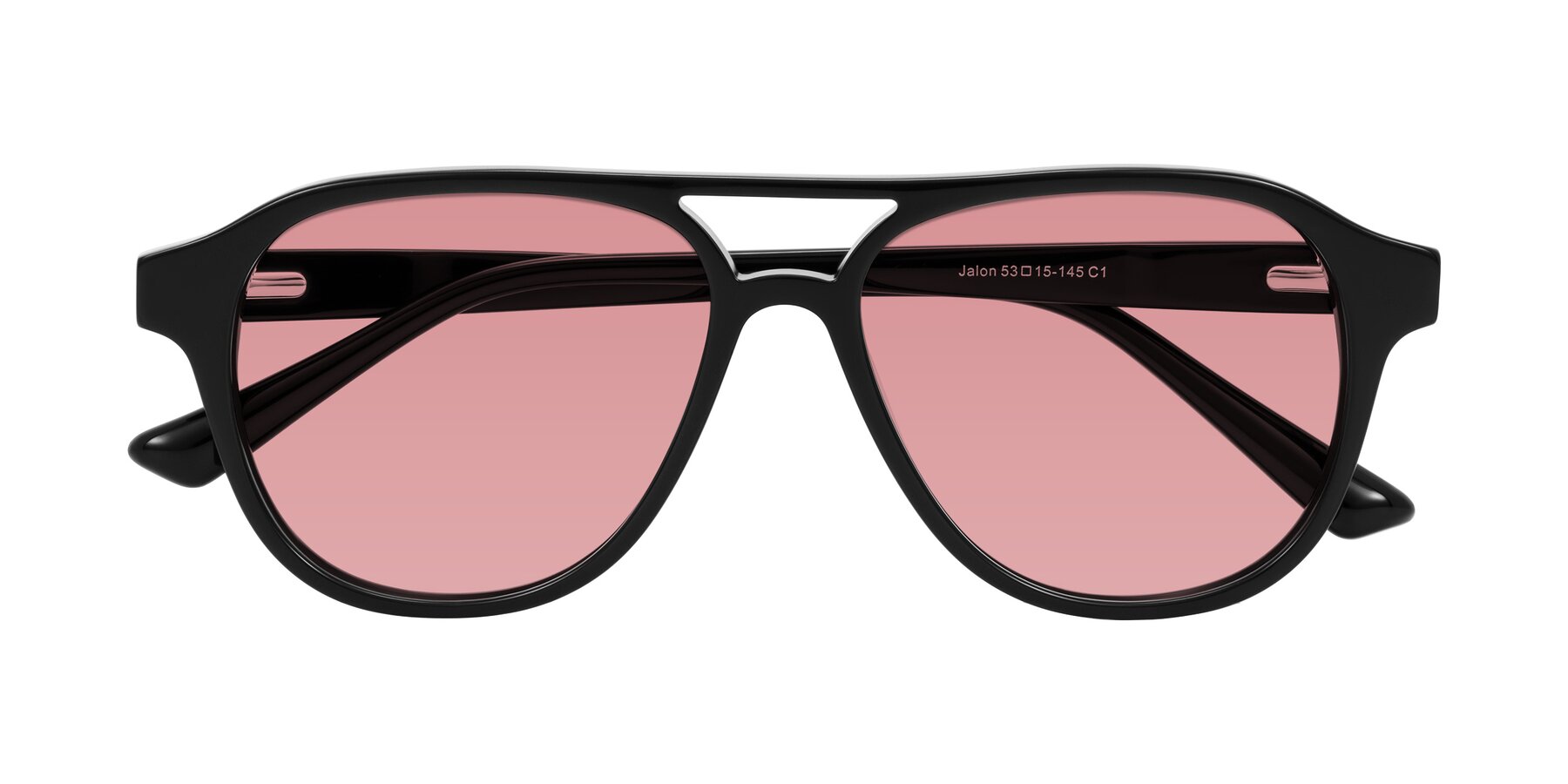 Folded Front of Jalon in Black with Medium Garnet Tinted Lenses