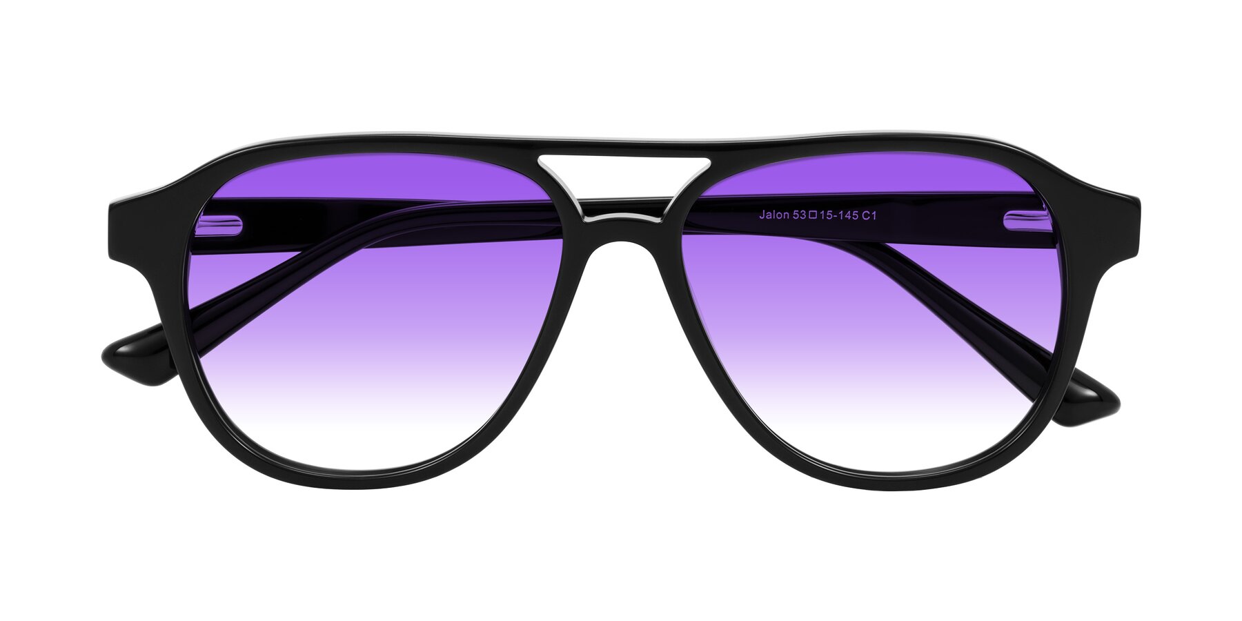 Folded Front of Jalon in Black with Purple Gradient Lenses