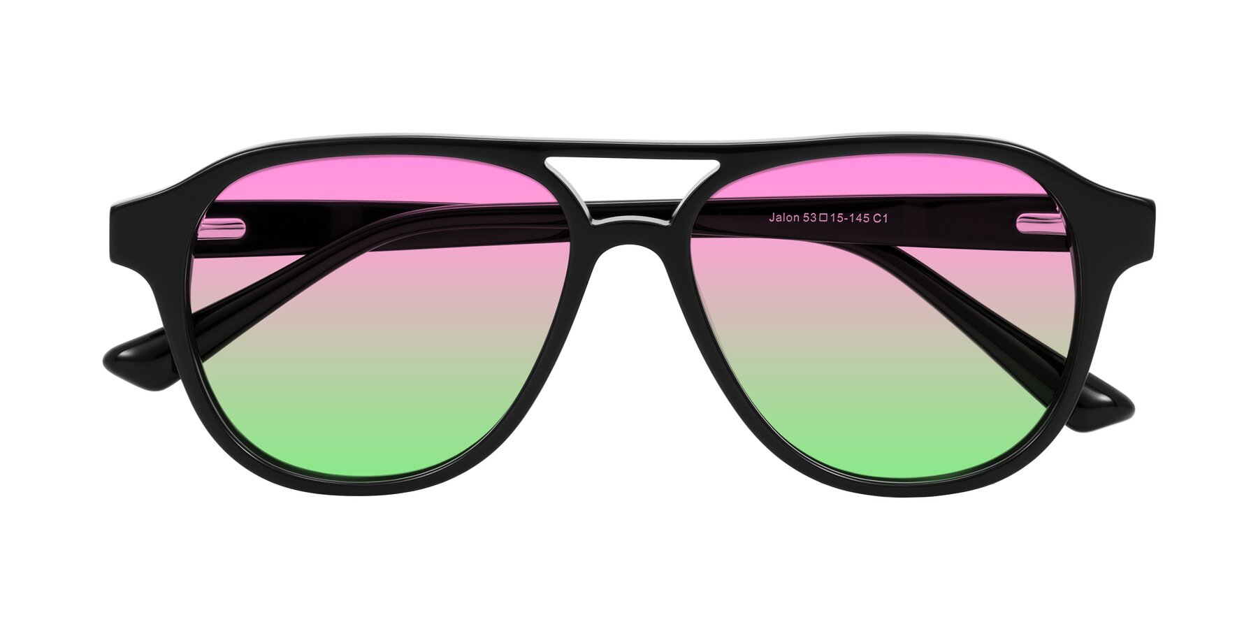 Folded Front of Jalon in Black with Pink / Green Gradient Lenses