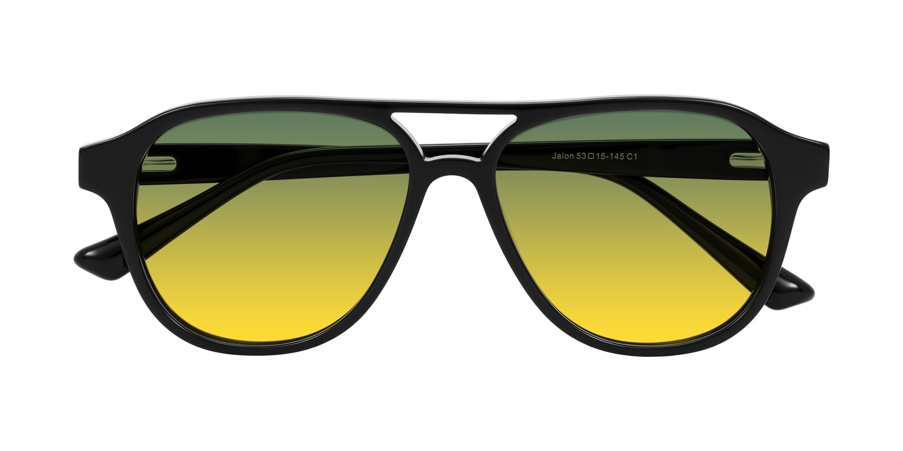 Folded Front of Jalon in Black with Green / Yellow Gradient Lenses