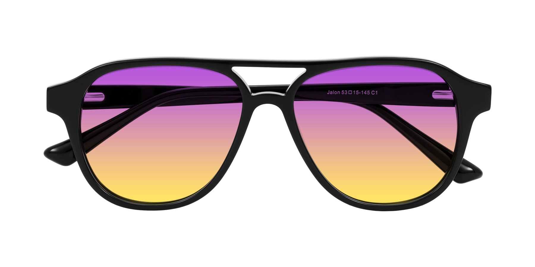 Folded Front of Jalon in Black with Purple / Yellow Gradient Lenses