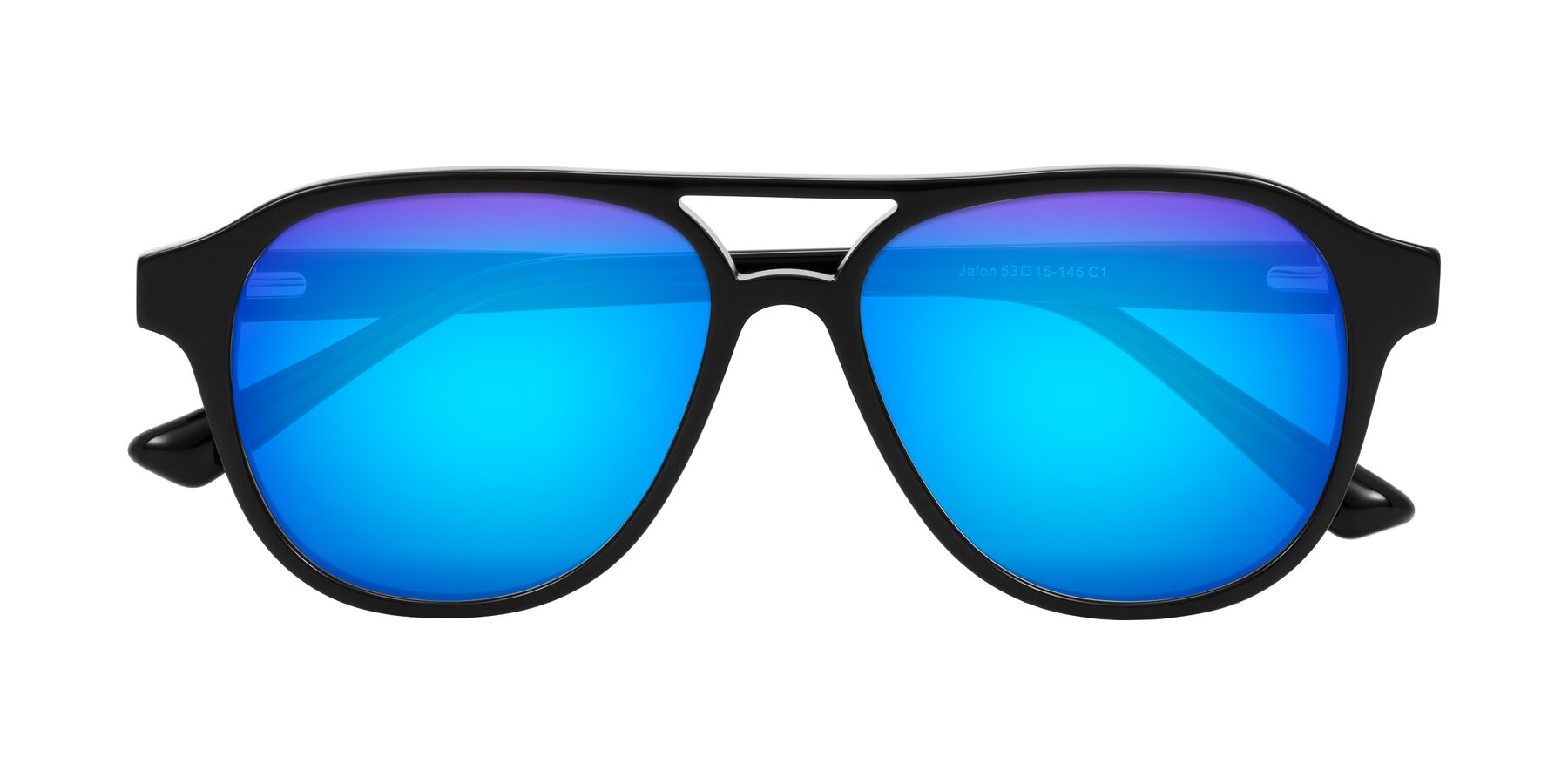 Folded Front of Jalon in Black with Blue Mirrored Lenses