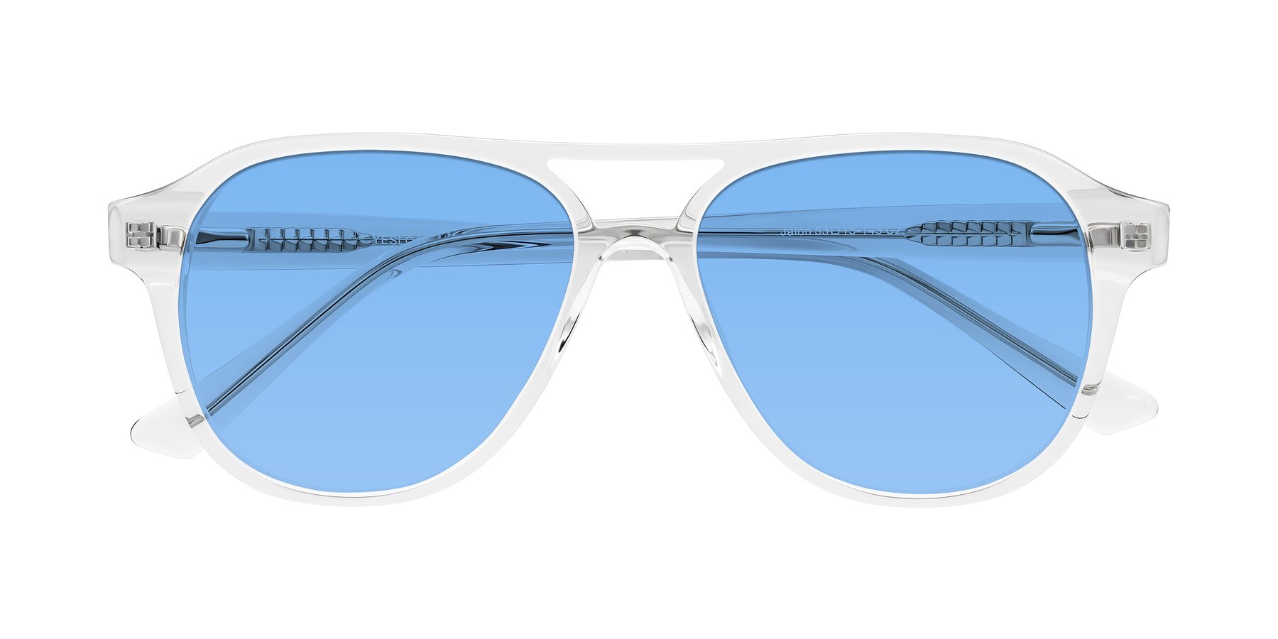 Folded Front of Jalon in Clear with Medium Blue Tinted Lenses