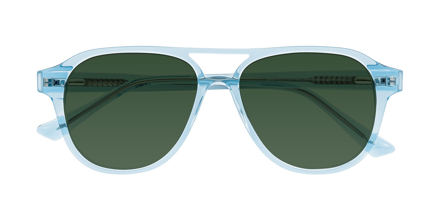 Folded Front of Jalon in Light Blue with Green Tinted Lenses