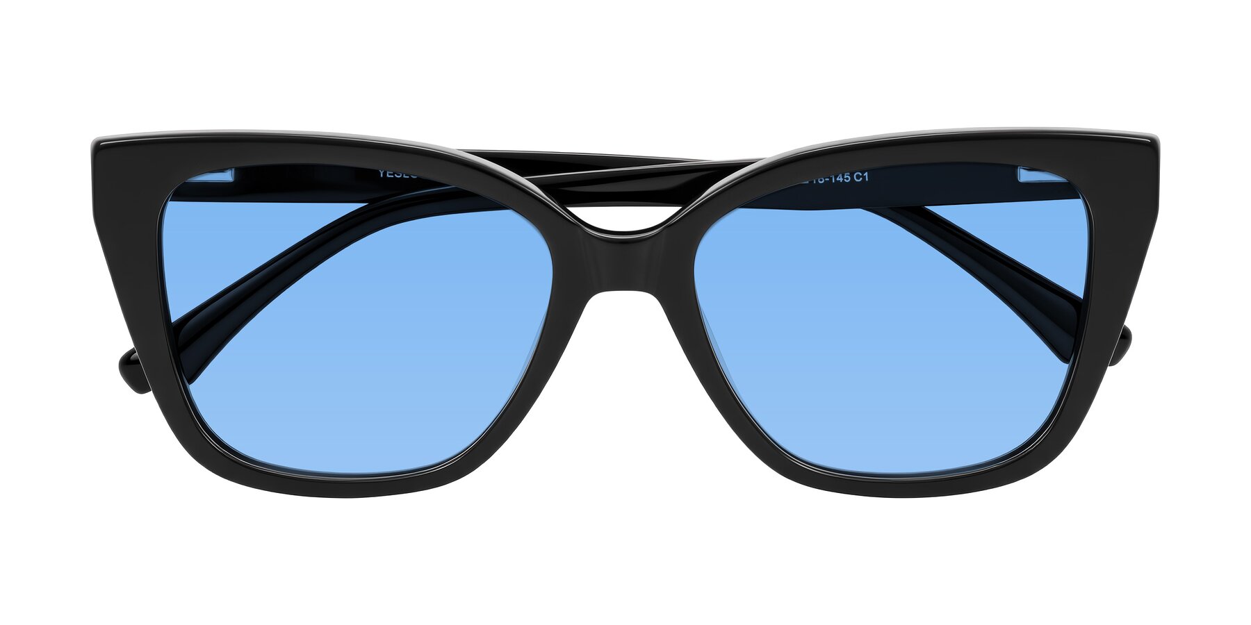 Folded Front of Kahlem in Black with Medium Blue Tinted Lenses