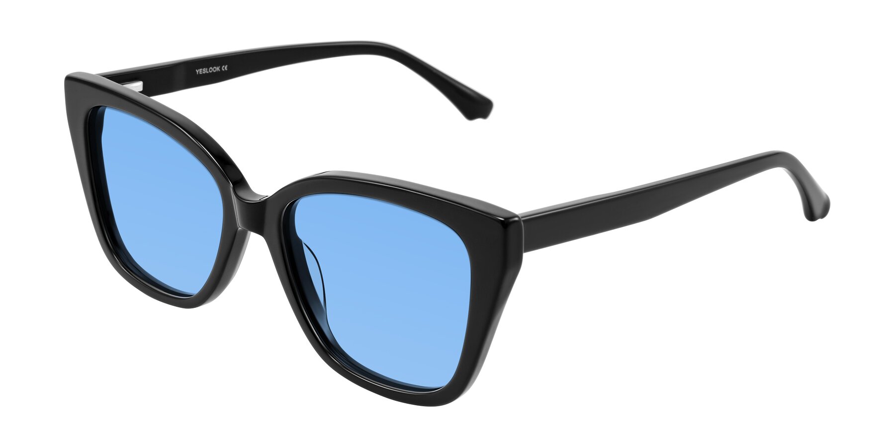 Angle of Kahlem in Black with Medium Blue Tinted Lenses