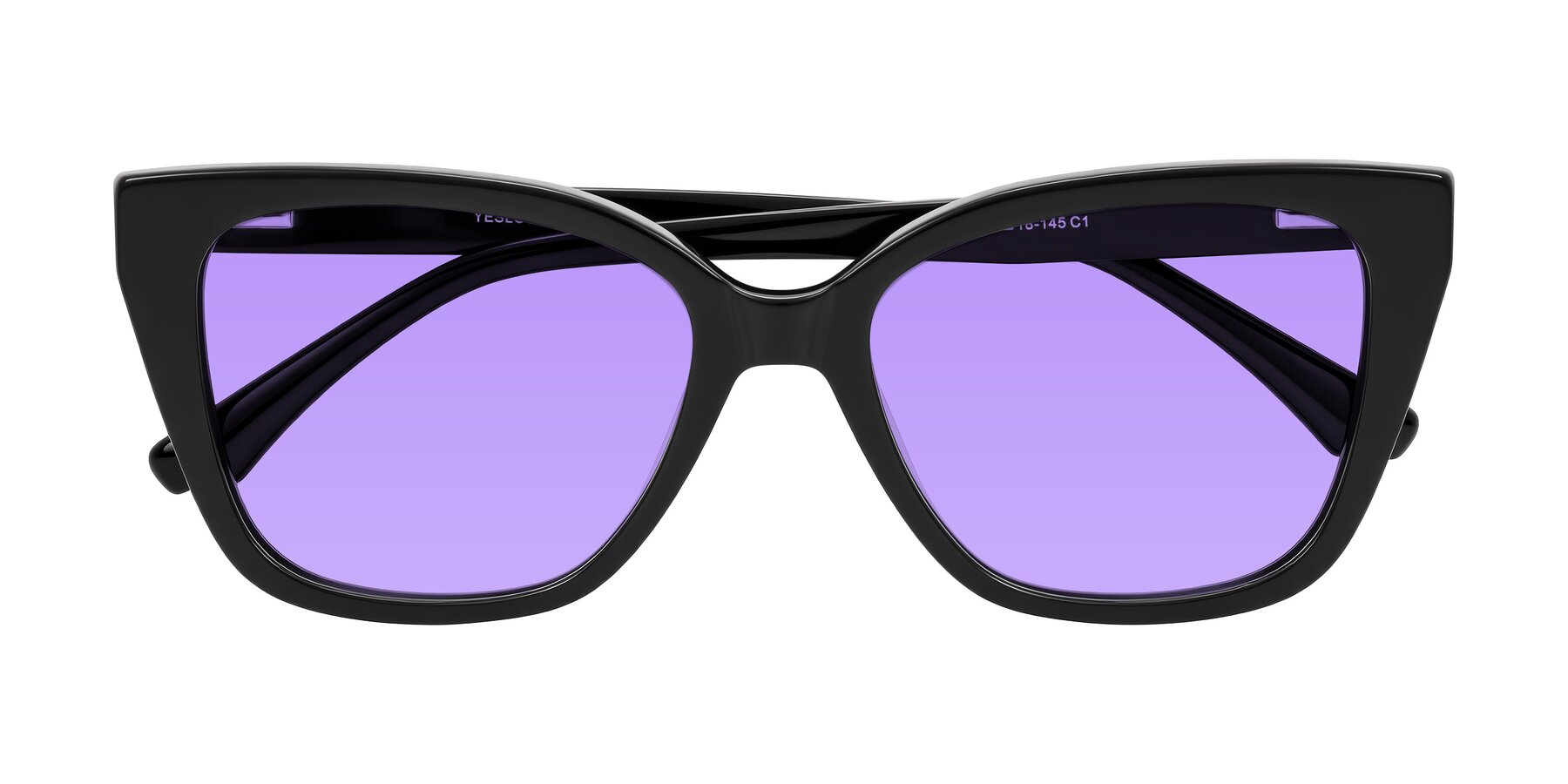 Folded Front of Kahlem in Black with Medium Purple Tinted Lenses