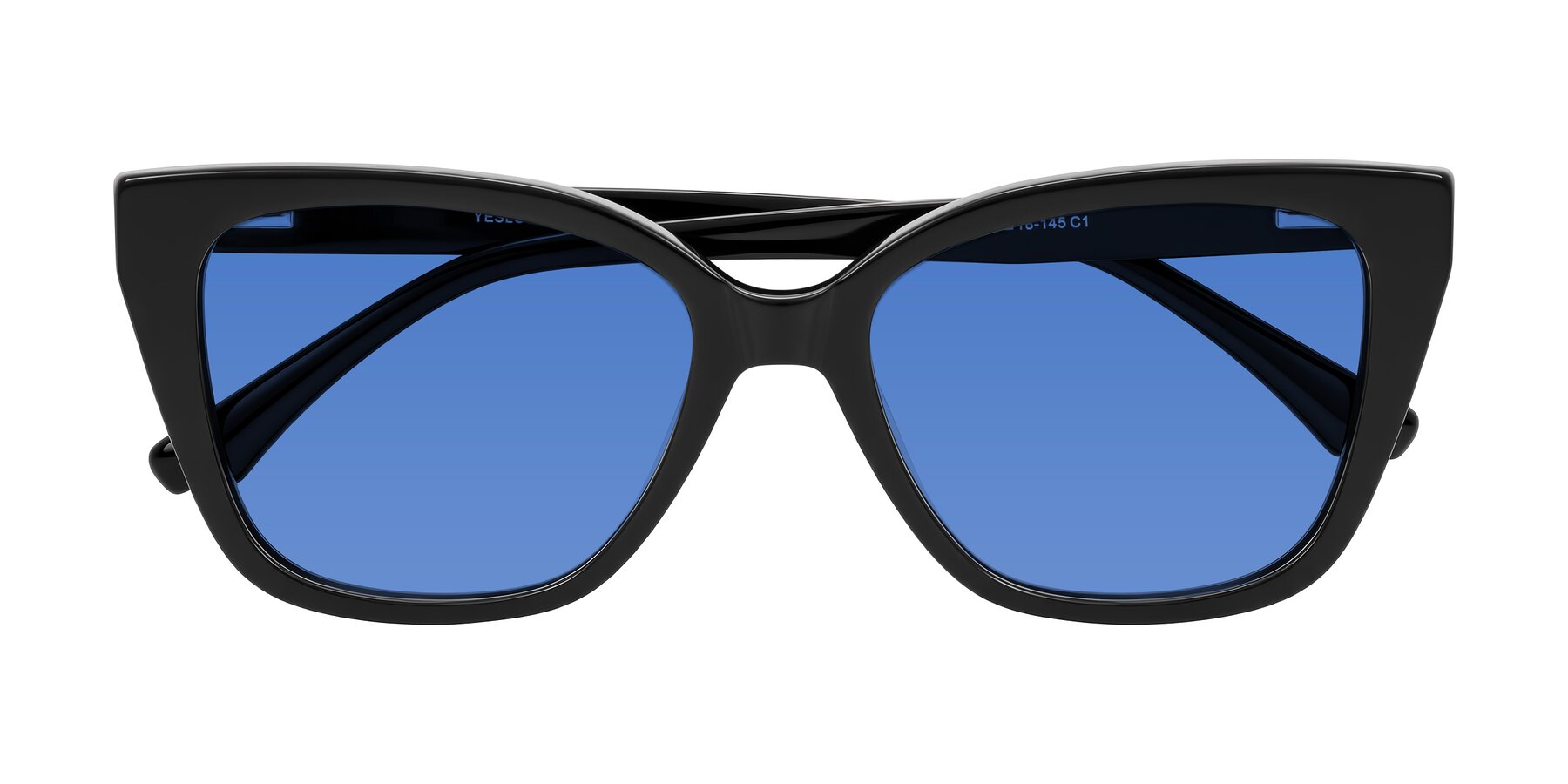 Folded Front of Kahlem in Black with Blue Tinted Lenses