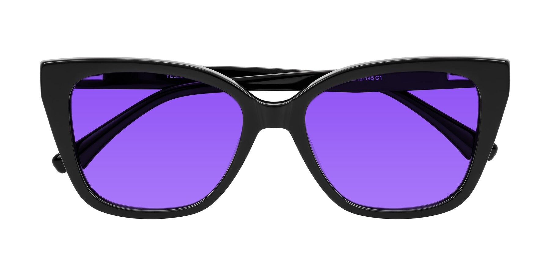 Folded Front of Kahlem in Black with Purple Tinted Lenses