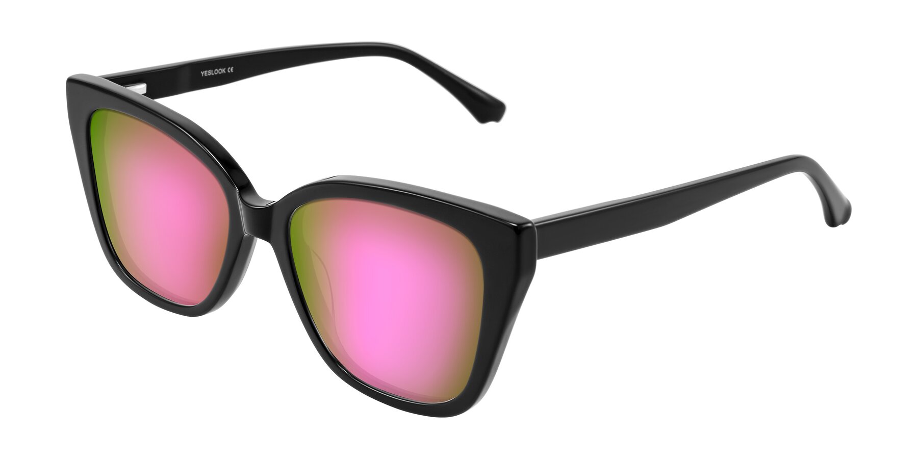 Angle of Kahlem in Black with Pink Mirrored Lenses