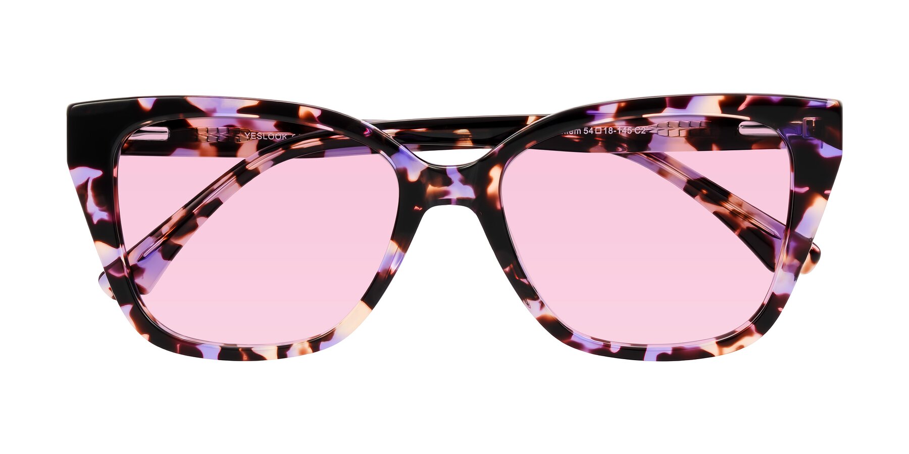 Folded Front of Kahlem in Purple Tortoise with Light Pink Tinted Lenses