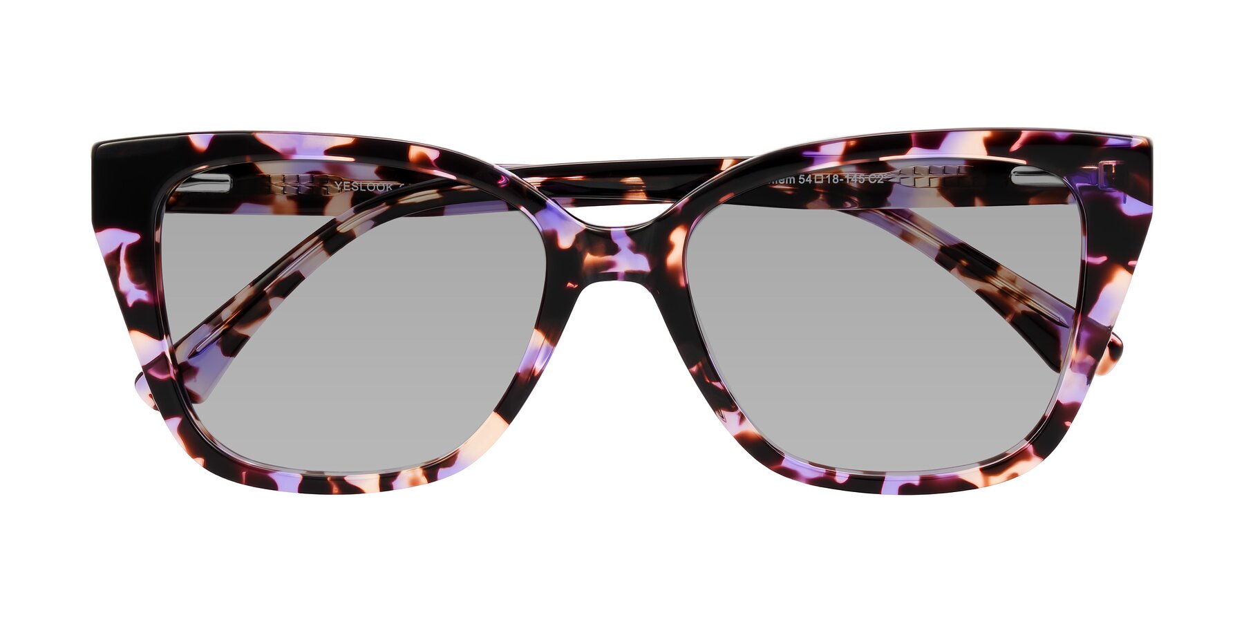 Folded Front of Kahlem in Purple Tortoise with Light Gray Tinted Lenses
