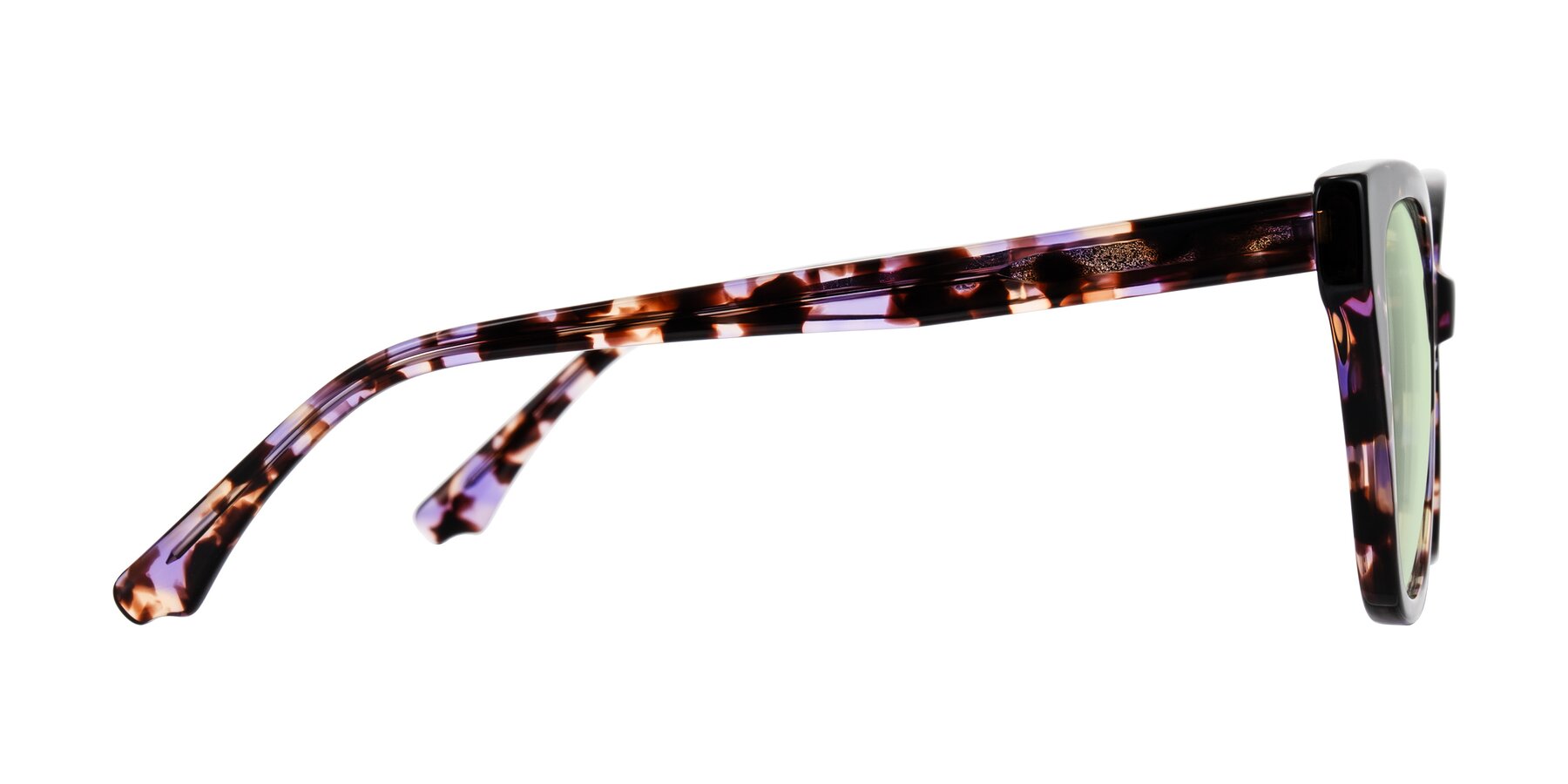 Side of Kahlem in Purple Tortoise with Light Green Tinted Lenses
