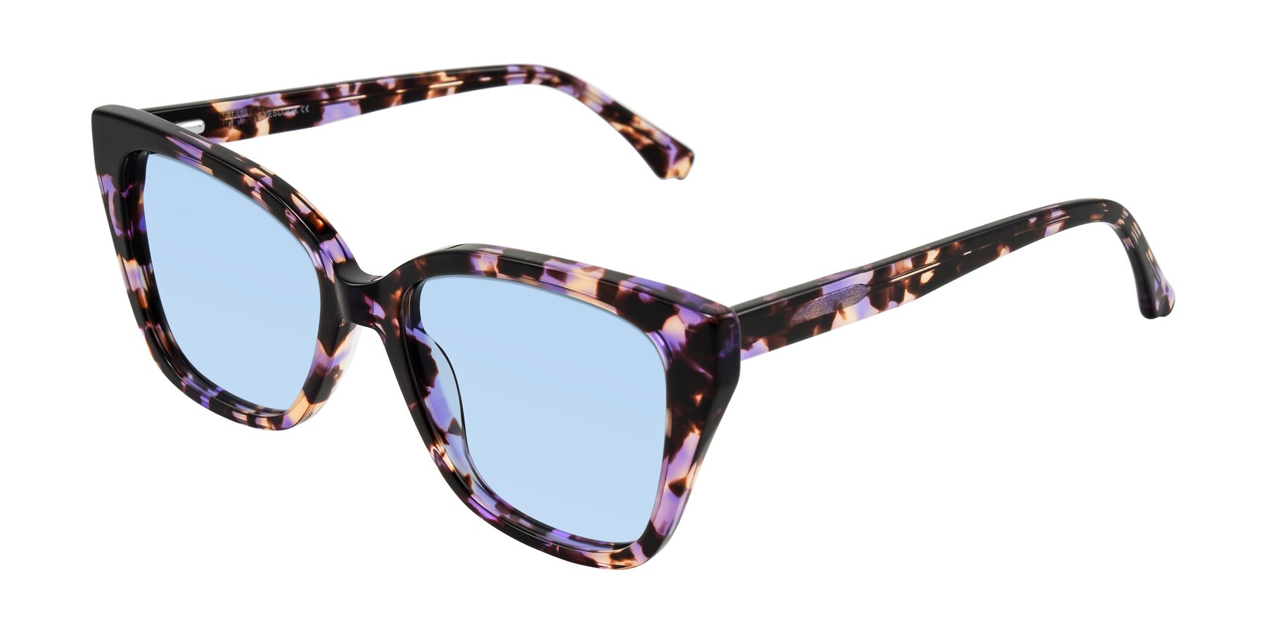 Angle of Kahlem in Purple Tortoise with Light Blue Tinted Lenses