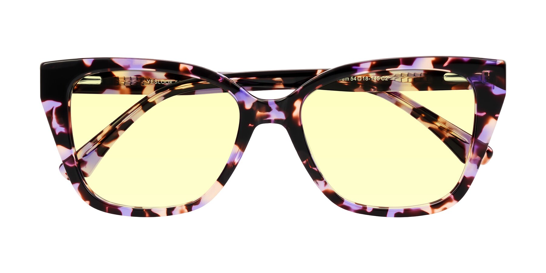 Folded Front of Kahlem in Purple Tortoise with Light Yellow Tinted Lenses