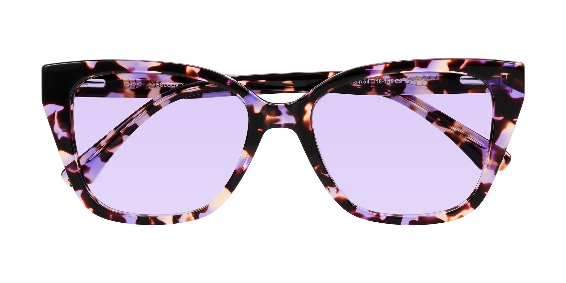 Folded Front of Kahlem in Purple Tortoise with Light Purple Tinted Lenses