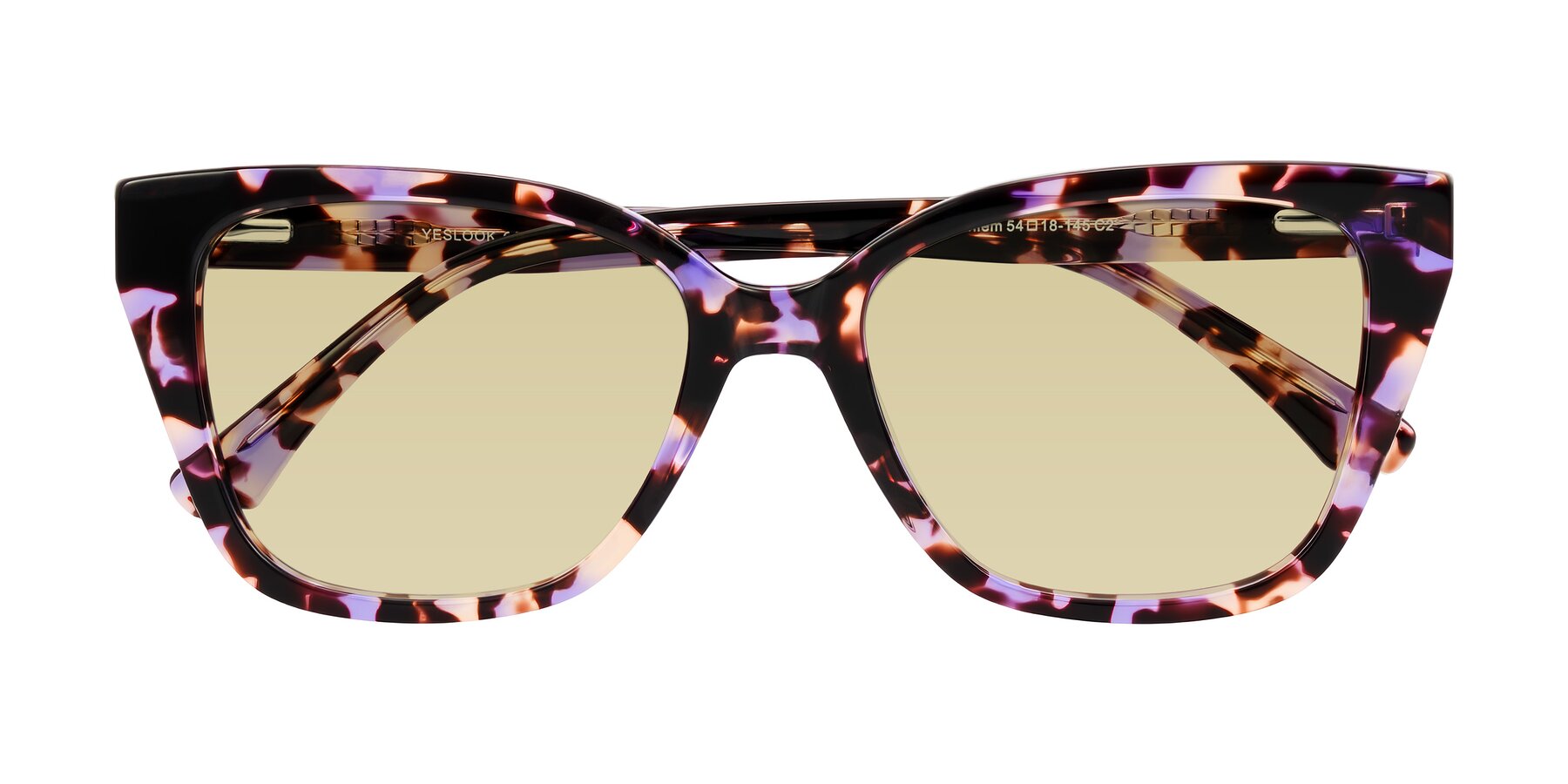 Folded Front of Kahlem in Purple Tortoise with Light Champagne Tinted Lenses