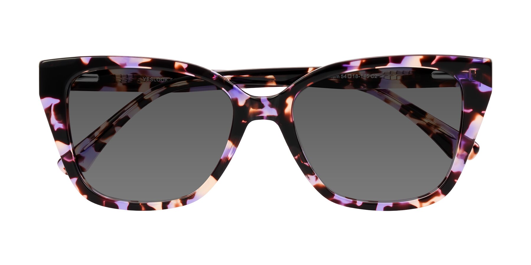 Folded Front of Kahlem in Purple Tortoise with Medium Gray Tinted Lenses