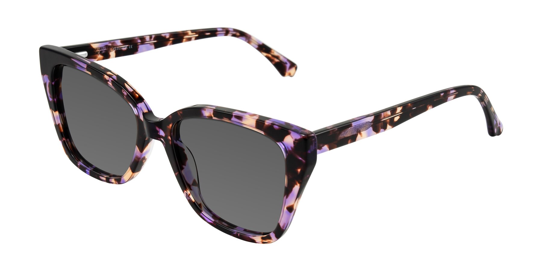 Angle of Kahlem in Purple Tortoise with Medium Gray Tinted Lenses