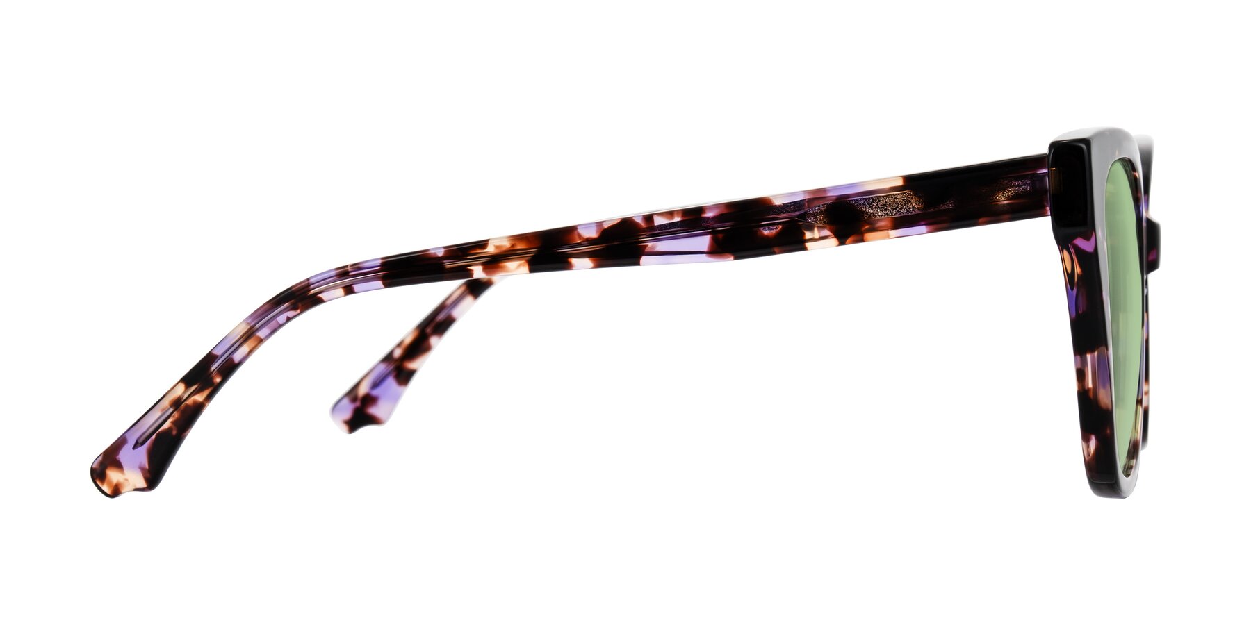 Side of Kahlem in Purple Tortoise with Medium Green Tinted Lenses