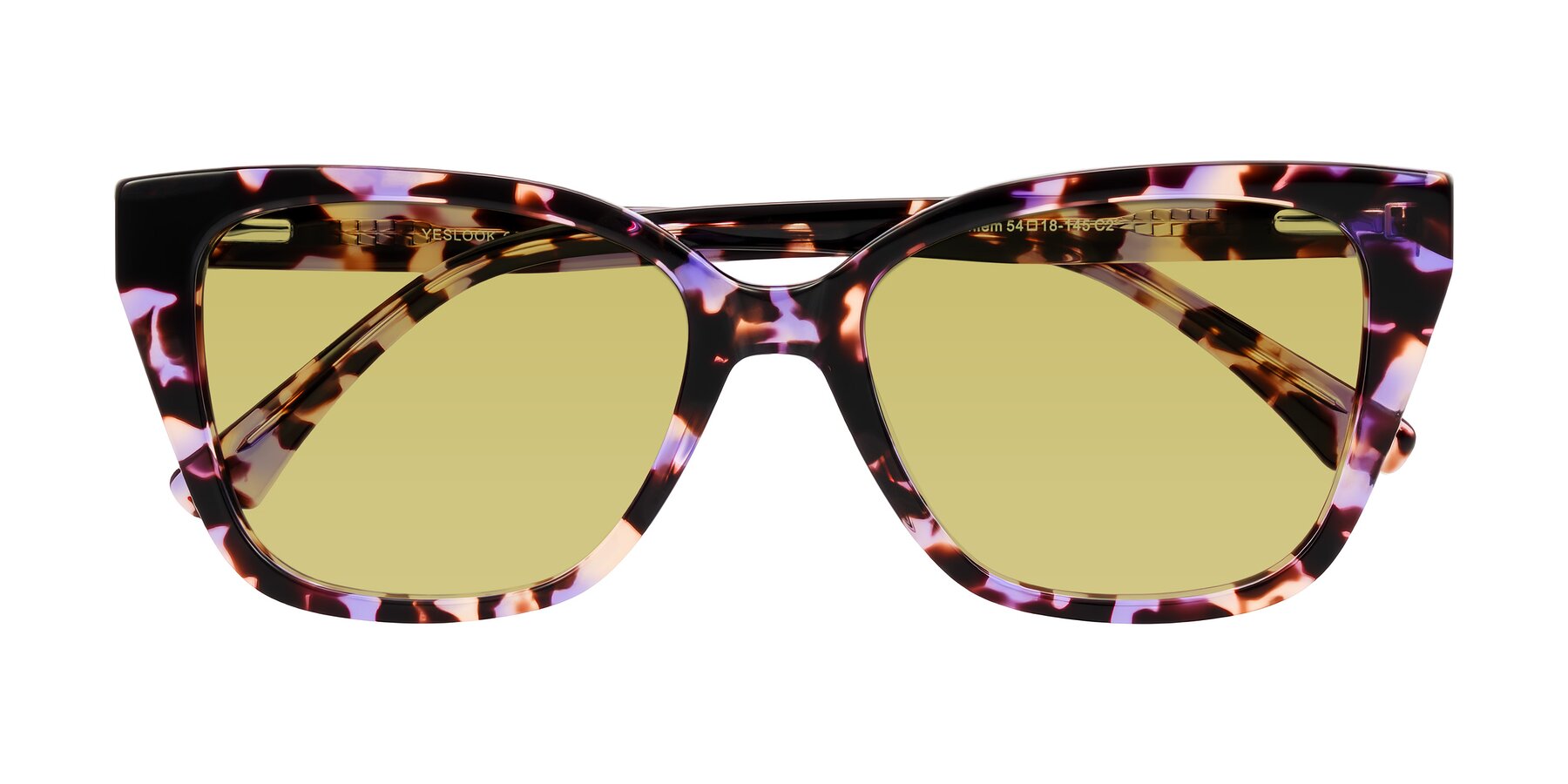 Folded Front of Kahlem in Purple Tortoise with Medium Champagne Tinted Lenses