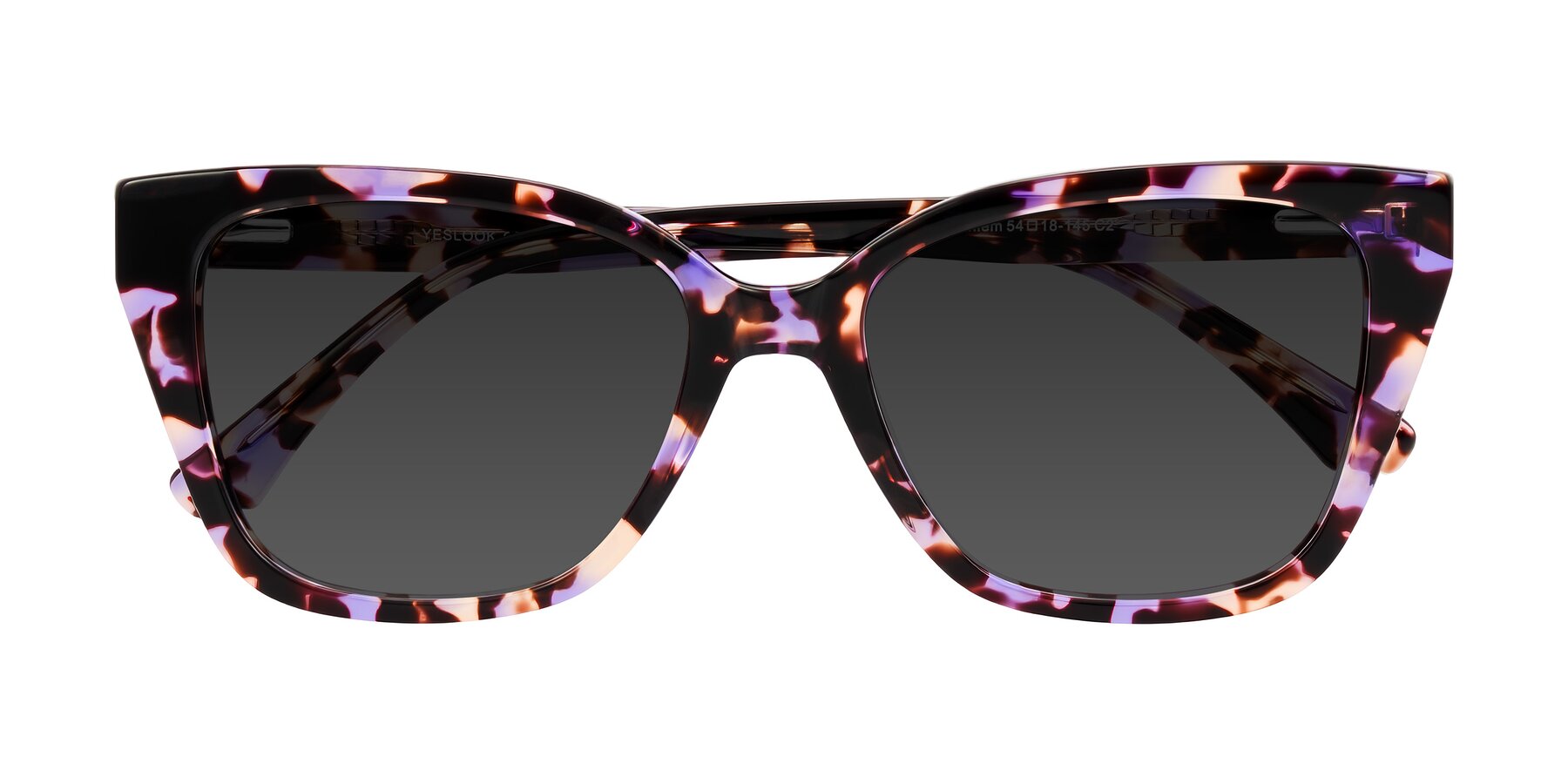 Folded Front of Kahlem in Purple Tortoise with Gray Tinted Lenses