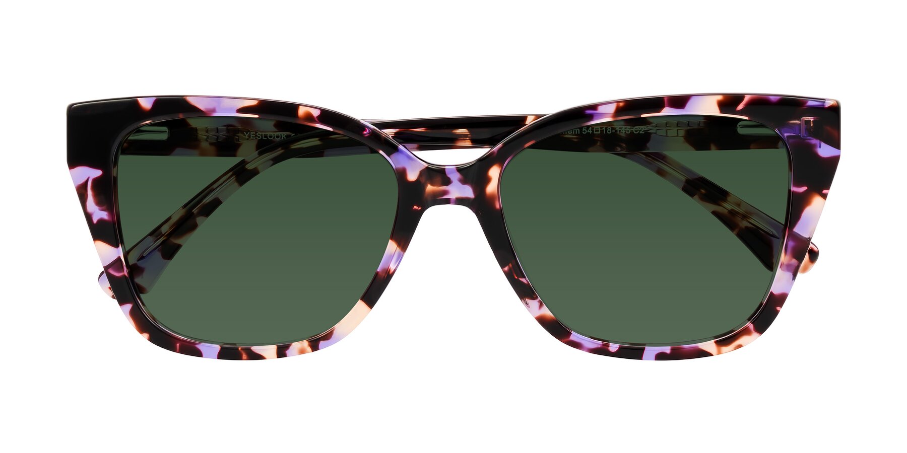 Folded Front of Kahlem in Purple Tortoise with Green Tinted Lenses
