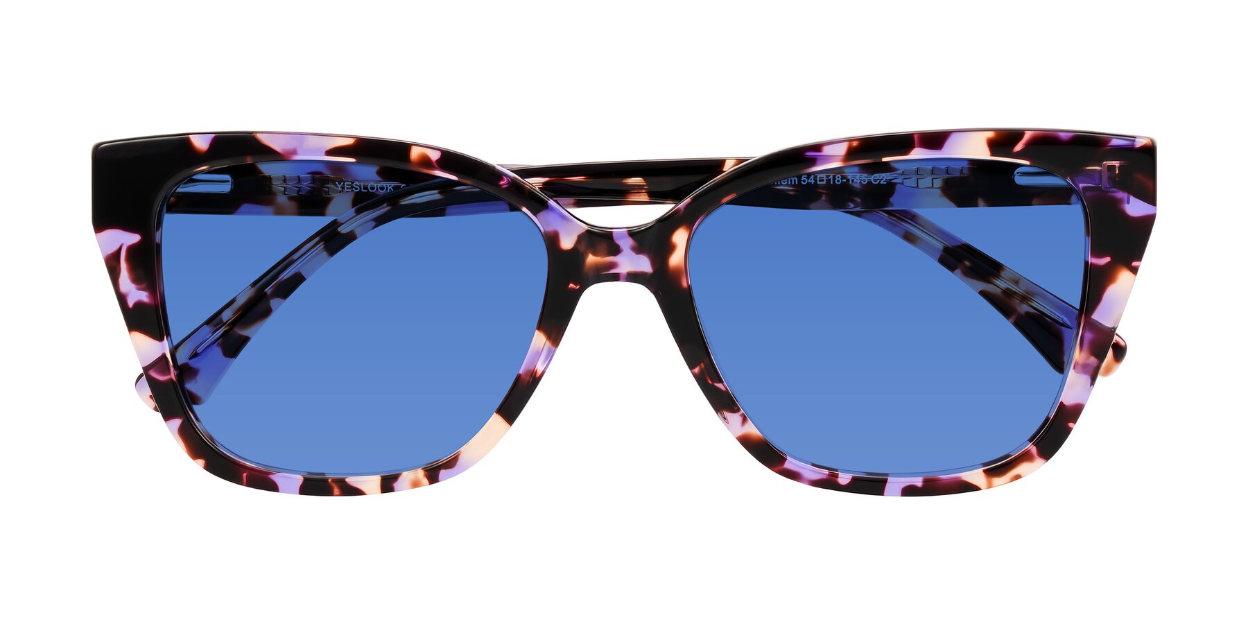 Folded Front of Kahlem in Purple Tortoise with Blue Tinted Lenses