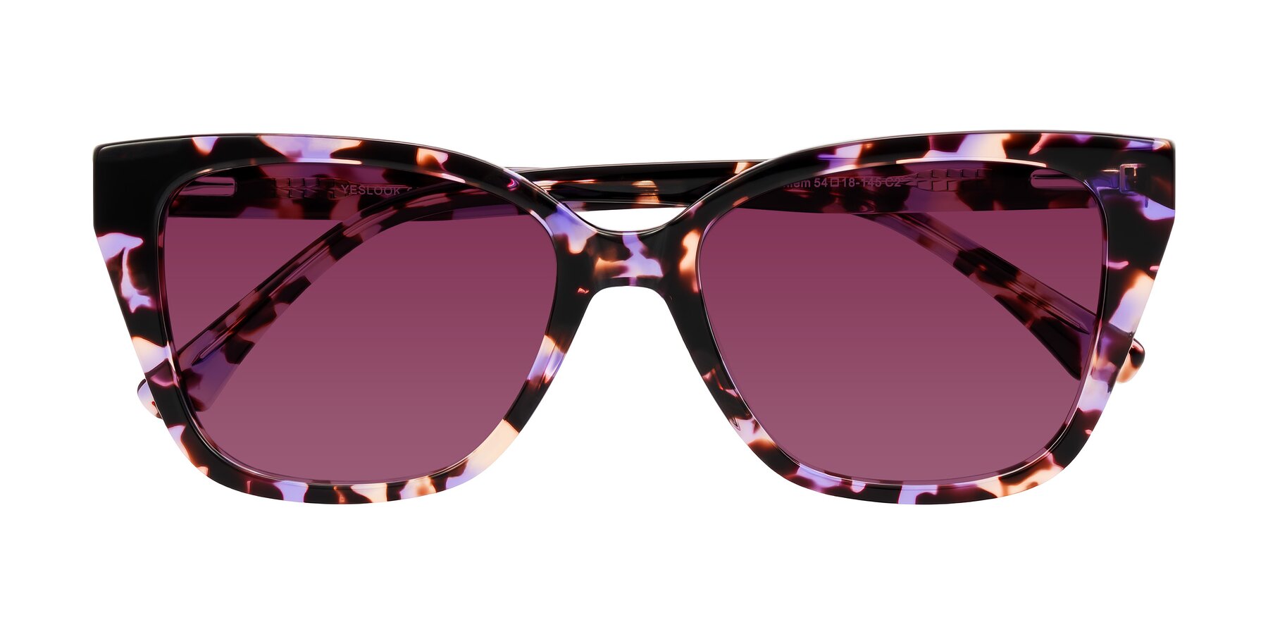 Folded Front of Kahlem in Purple Tortoise with Wine Tinted Lenses