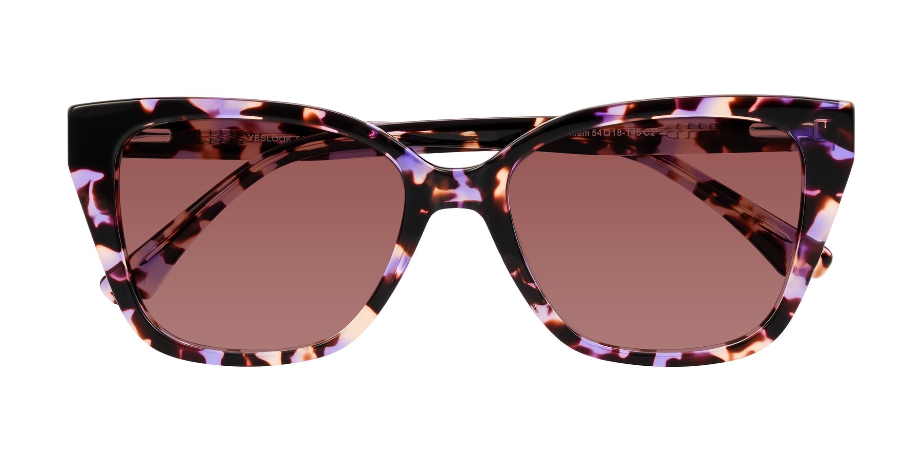 Folded Front of Kahlem in Purple Tortoise with Garnet Tinted Lenses