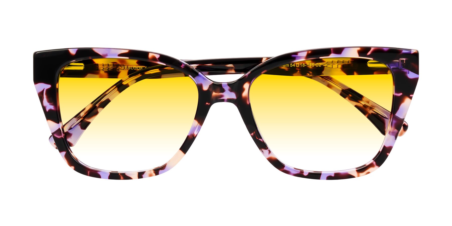 Folded Front of Kahlem in Purple Tortoise with Yellow Gradient Lenses